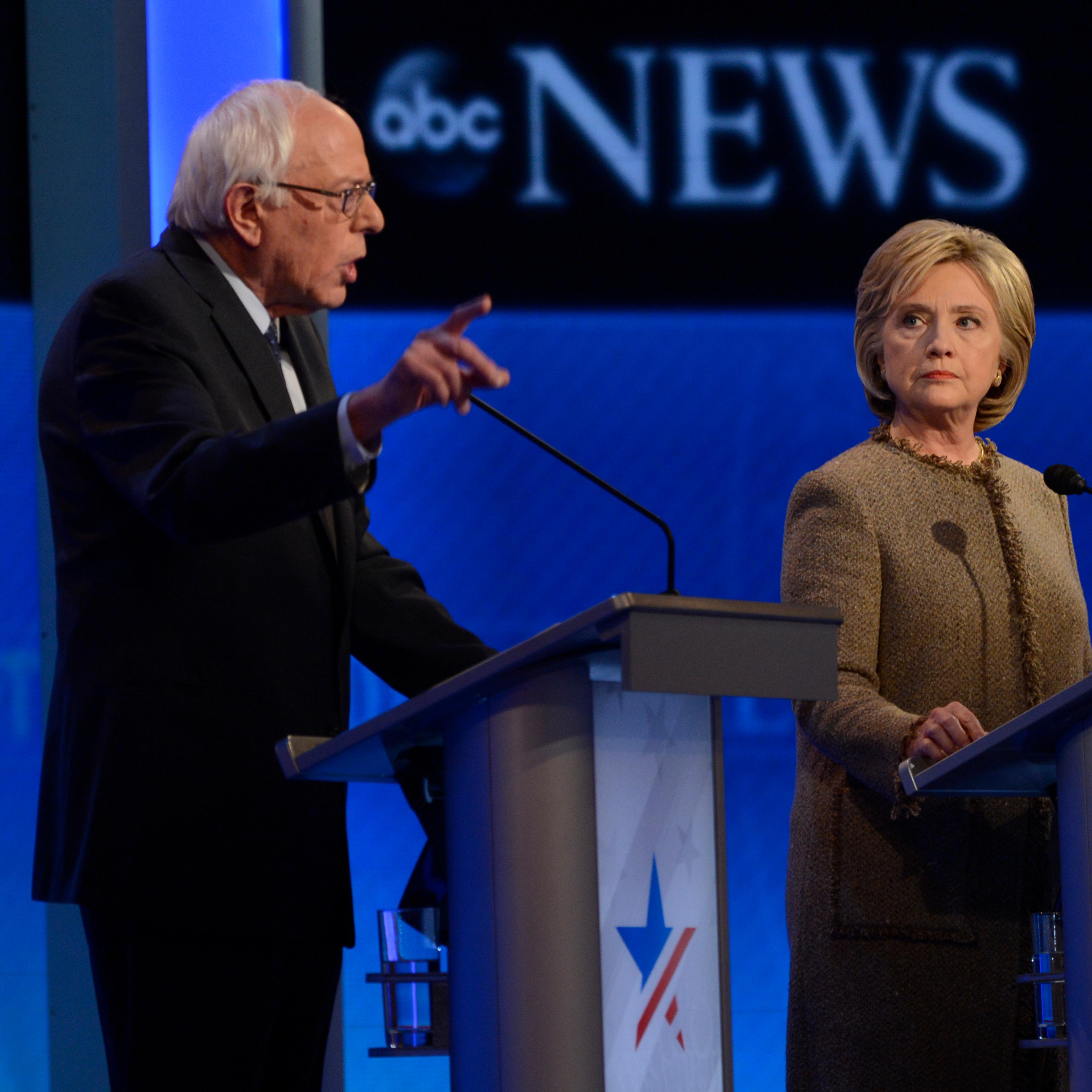 Hillary Clinton and Bernie Sanders at the Democratic Presidential debate at St. Anselm College in Manchester, NH on Dec. 19, 2015.