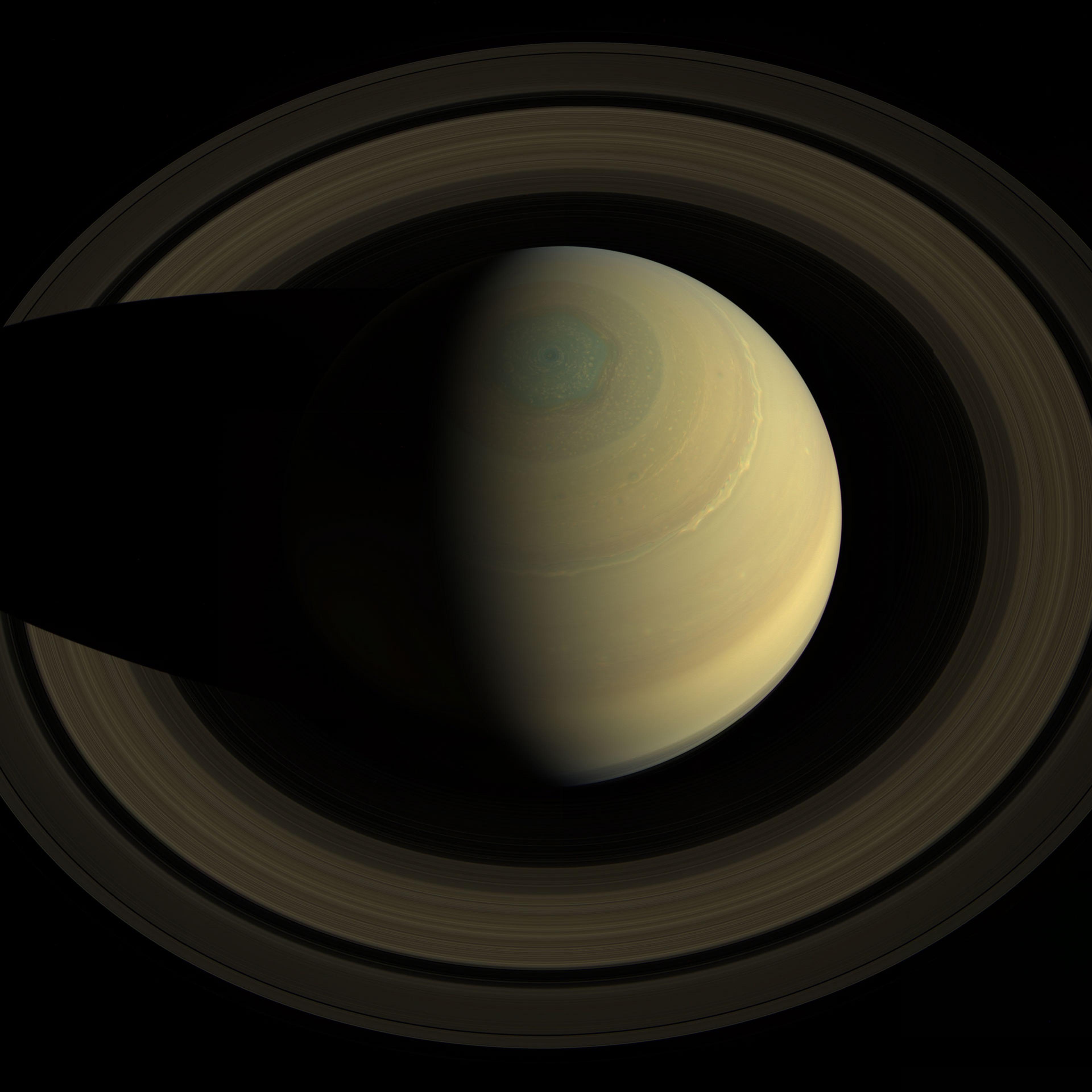 A swing high above Saturn by NASA's Cassini spacecraft revealed this stately view of the golden-hued planet and its main rings on Oct. 10, 2013