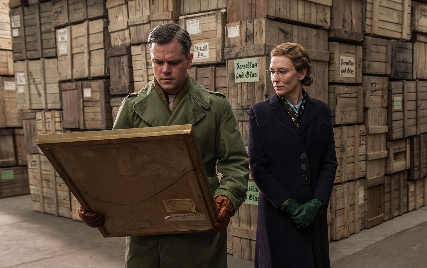Matt Damon and Kate Blanchett in Columbia Pictures' The Monument's Men.
