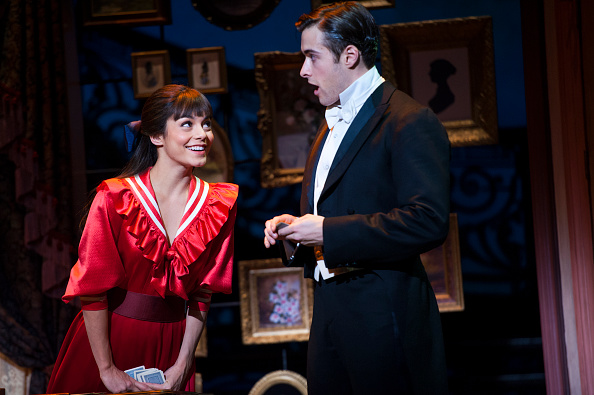 Vanessa Hudgens (L) and Corey Cott (R) rehearse a scene of 'Gigi' at the Kennedy Center in Washington on Jan. 15, 2015.