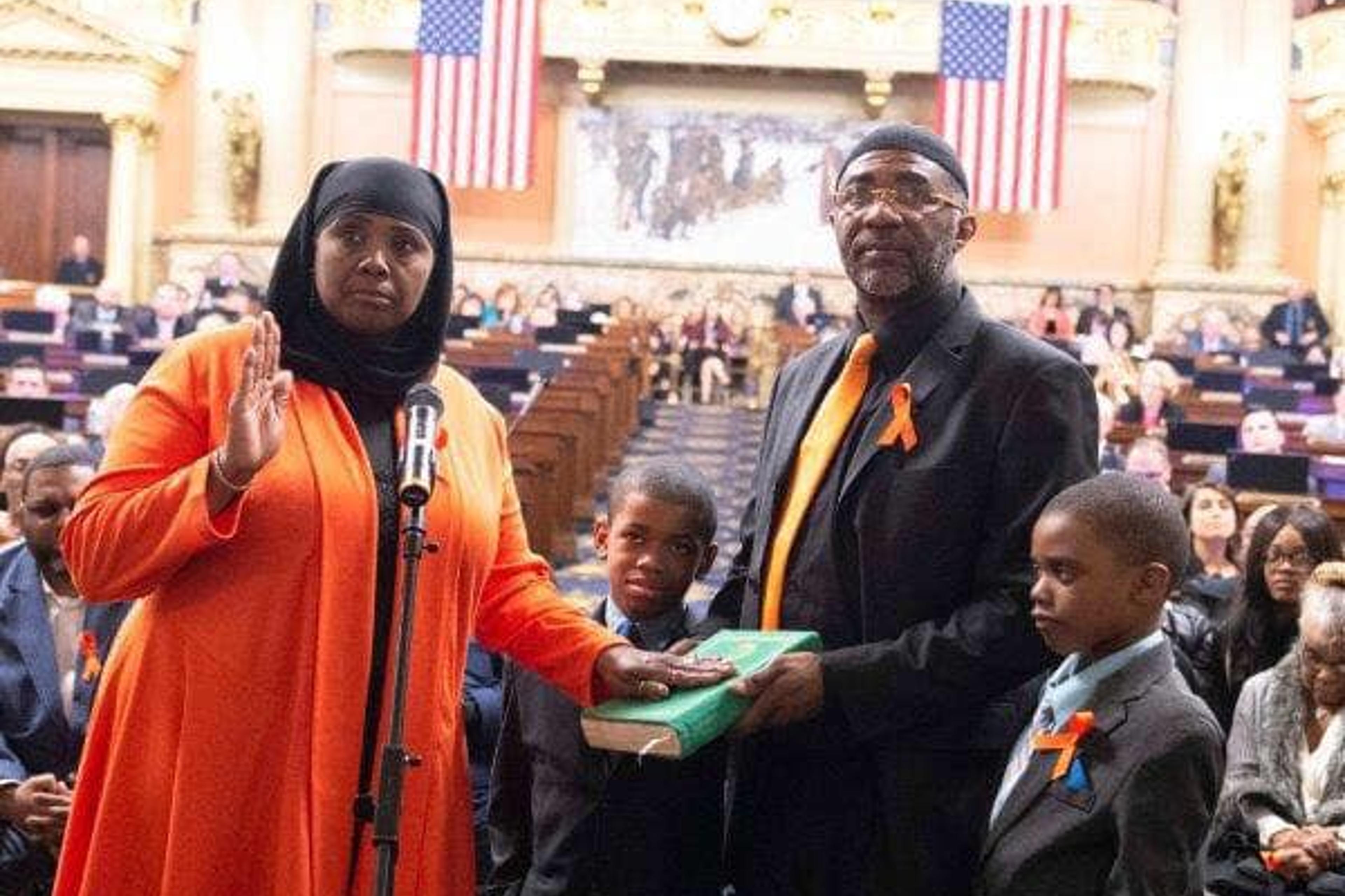 Movita Johnson-Harrell, a Democratic representative was the first Muslim sworn in to office in Pennsylvania.