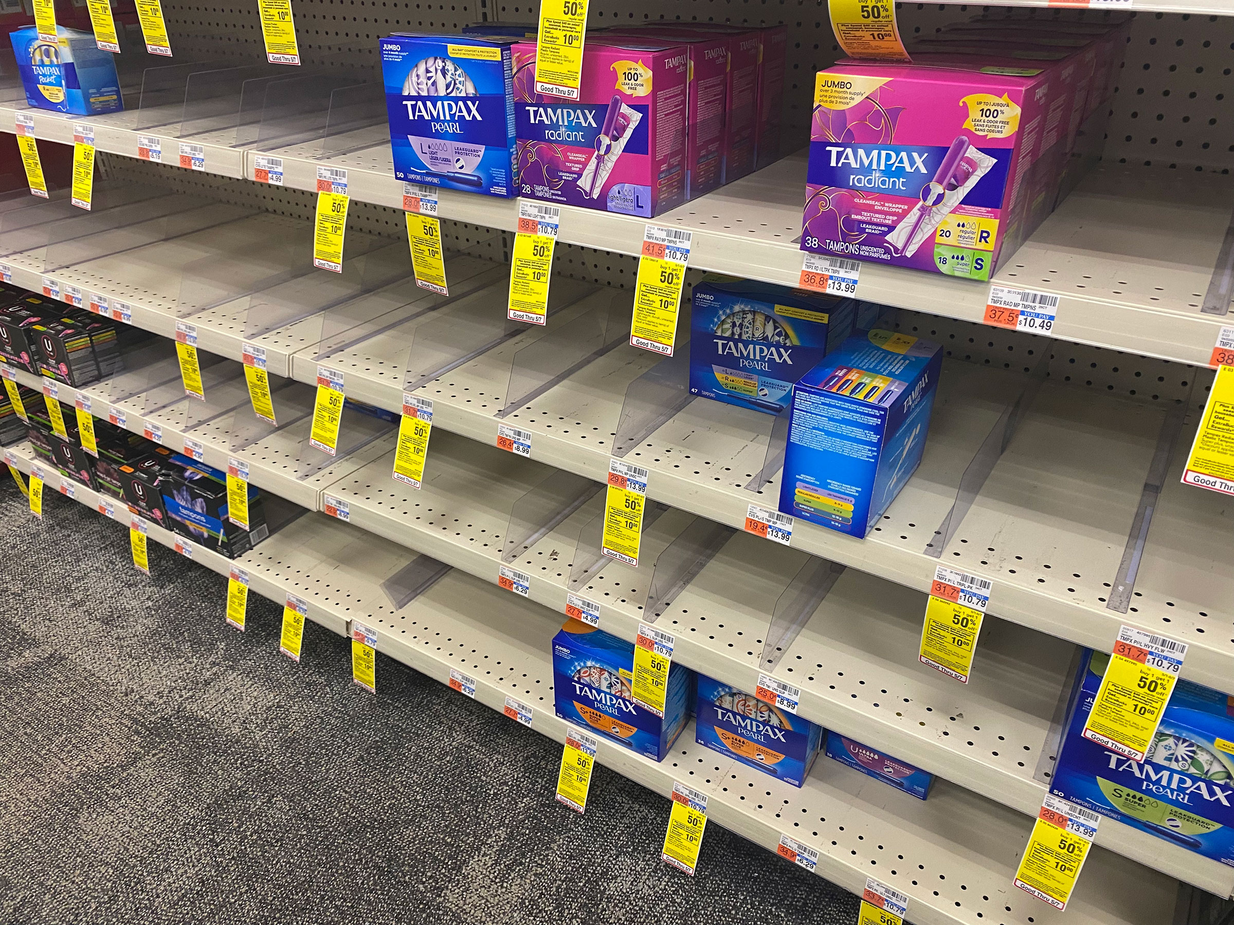 Almost empty shelves at a CVS in Croton-on-Hudson, NY on May 6.