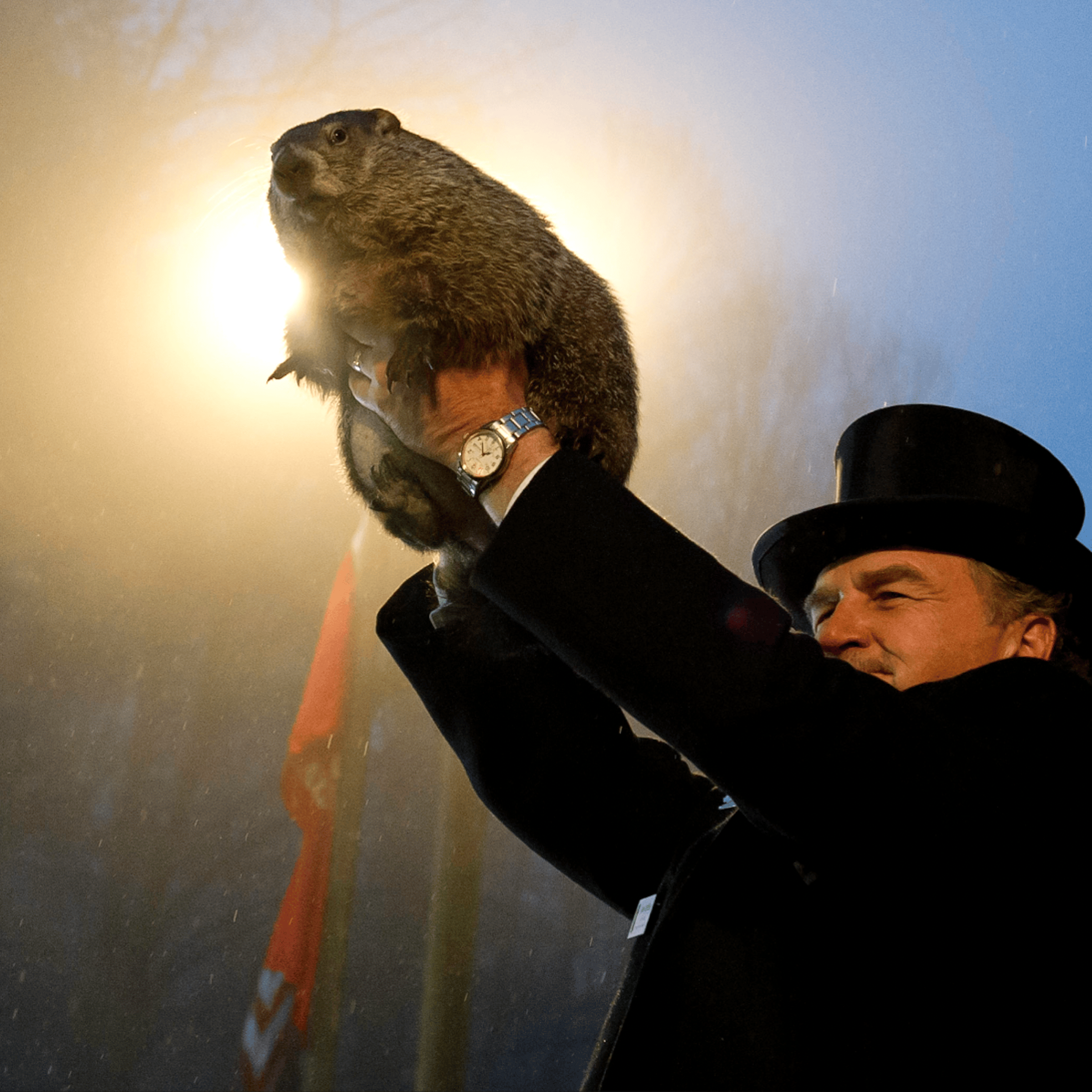 Groundhog Day is a long-honored tradition. Here, Groundhog handler John Griffiths holds Punxsutawney Phil after he saw his shadow predicting six more weeks of winter during the 128th annual Groundhog Day festivities in Punxsutawney, Pennsylvania.