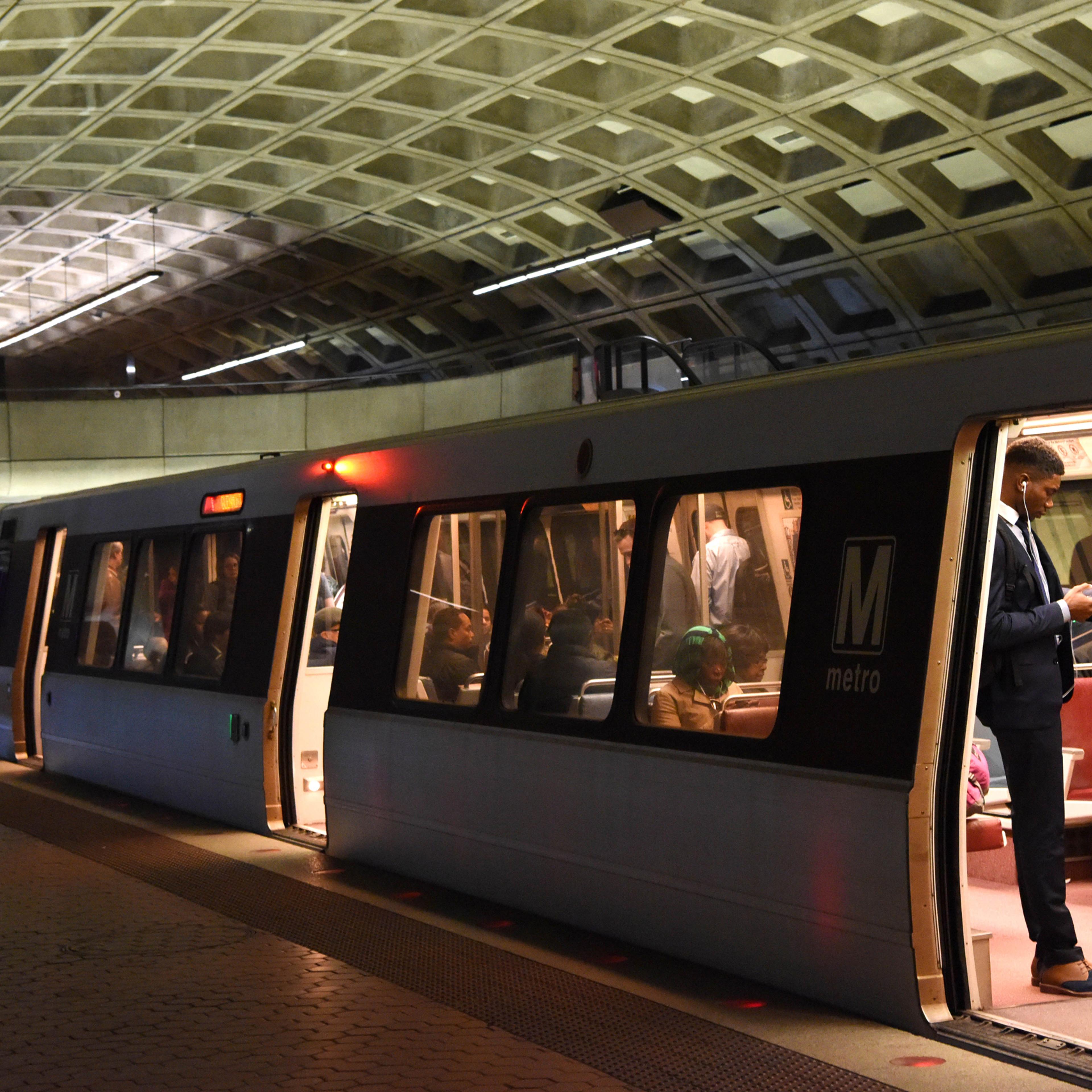 Washington, DC - March 30, 2016: A man waited aboard a Metro train at the Metro Center station on March 30, 2016 in Washington DC. Metro's top officials warned that the transit system is in such need of repair that they might shut down entire rail lines