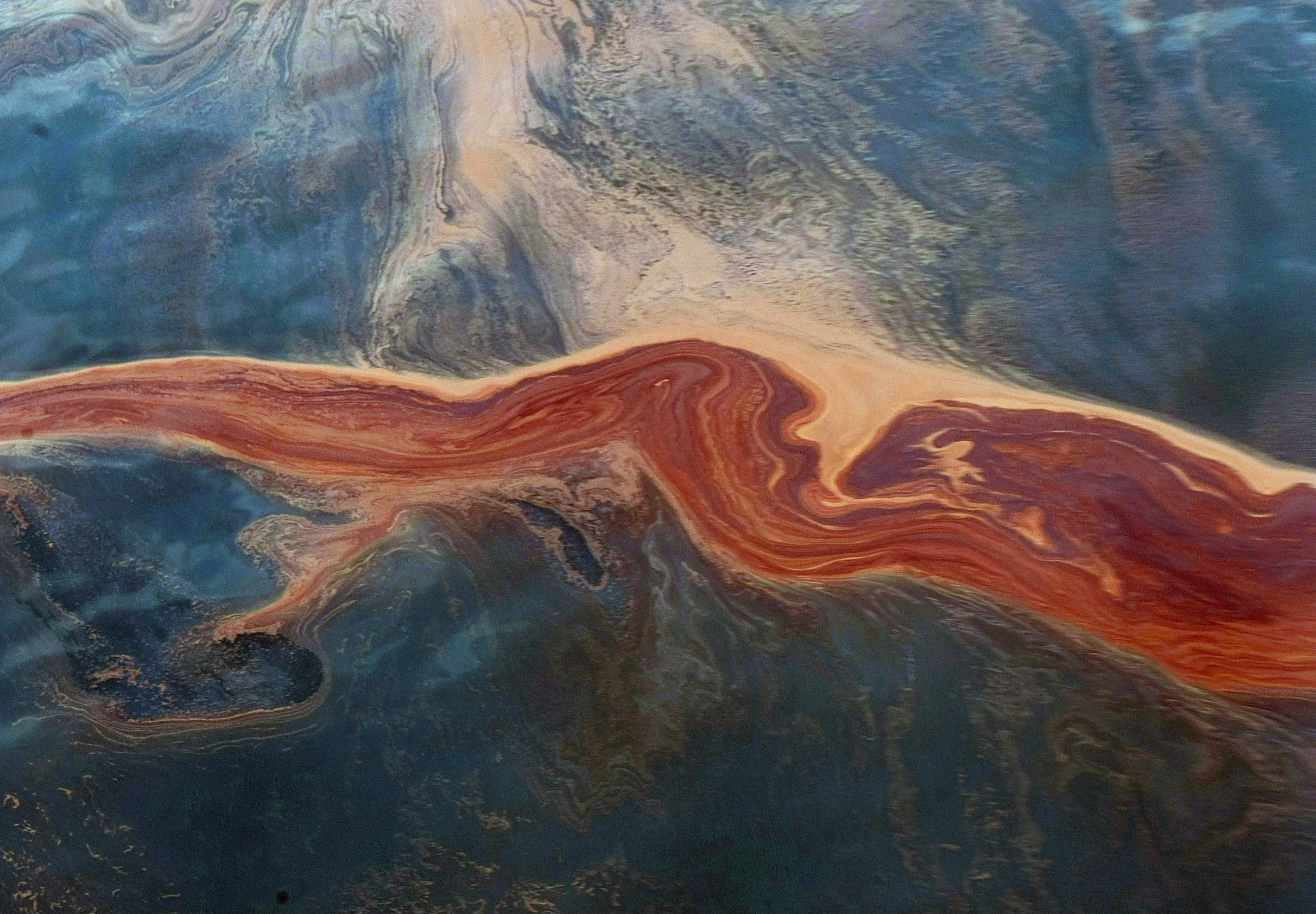 Oil from the leaking Deep Horizon oil rig is seen swirling through the currents in the Gulf of Mexico on May 6, 2010.