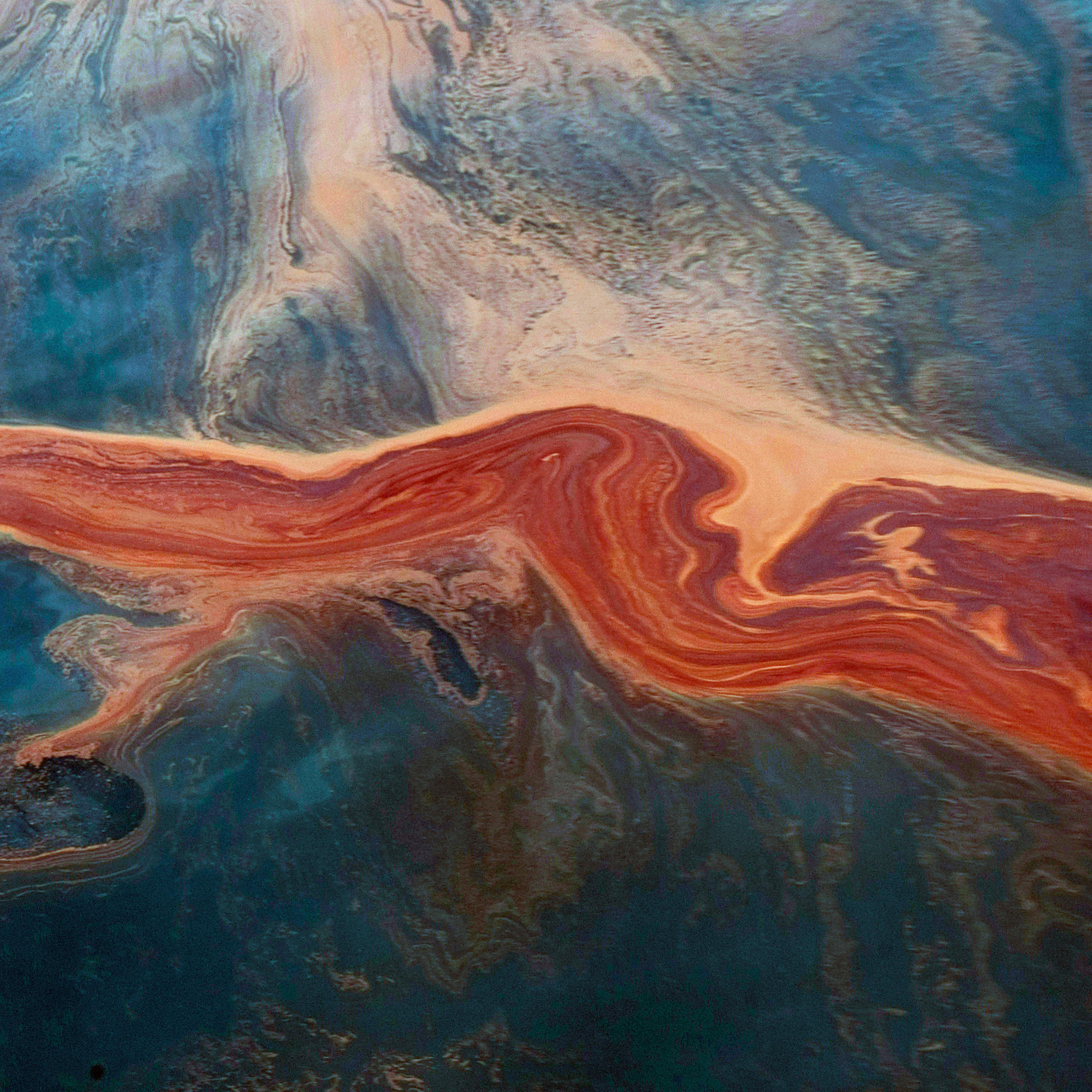 Oil from the leaking Deep Horizon oil rig is seen swirling through the currents in the Gulf of Mexico on May 6, 2010.