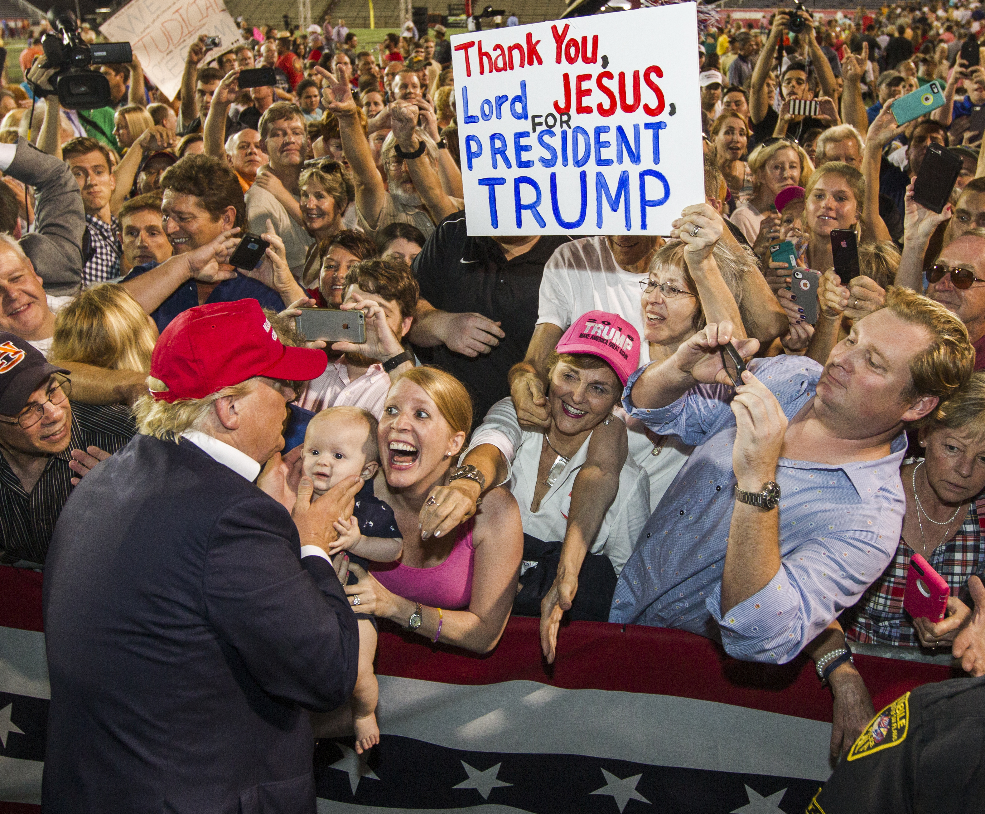 Trump supporters gather for a rally in Mobile, Alabama on Aug. 21, 2015. 