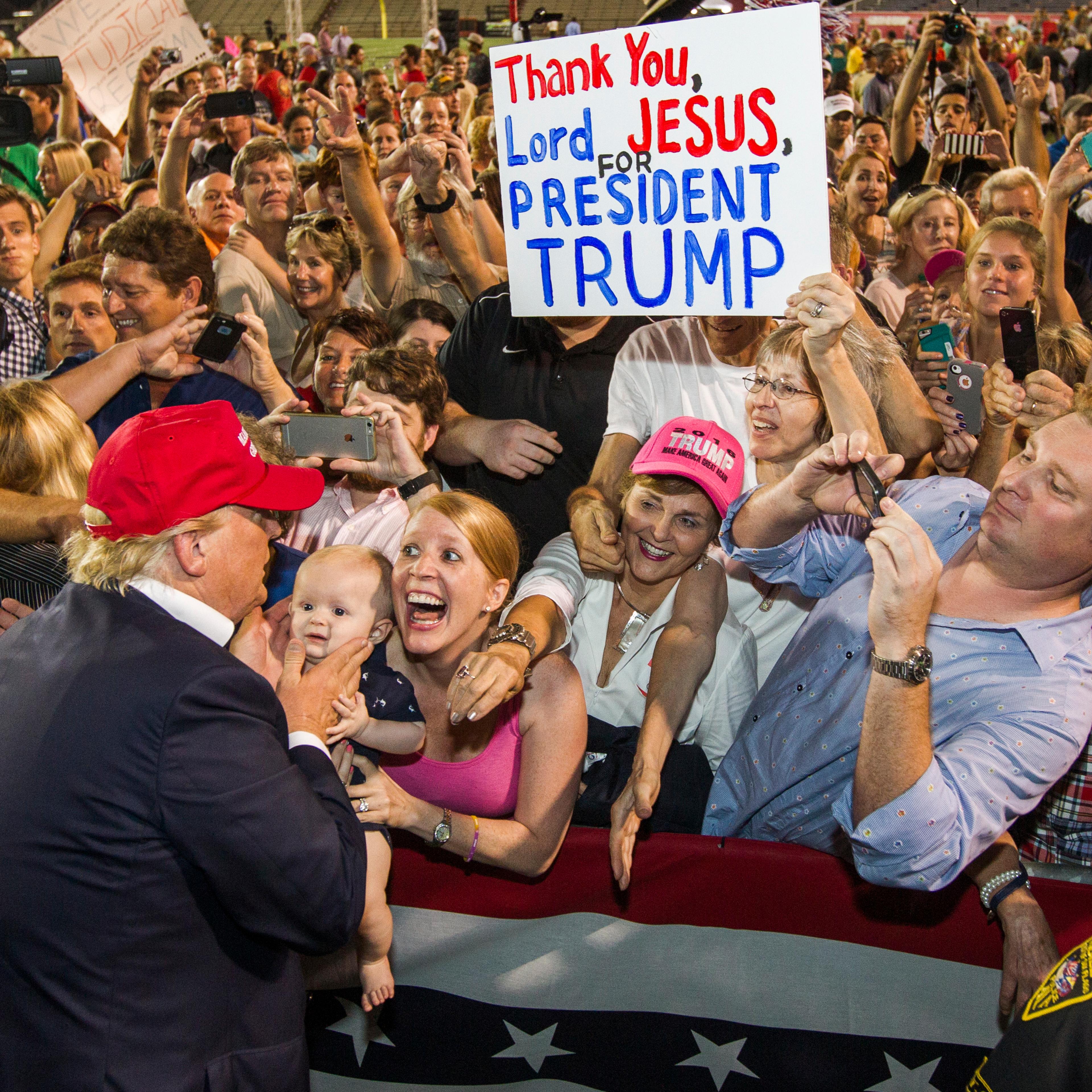 Trump supporters gather for a rally in Mobile, Alabama on Aug. 21, 2015.