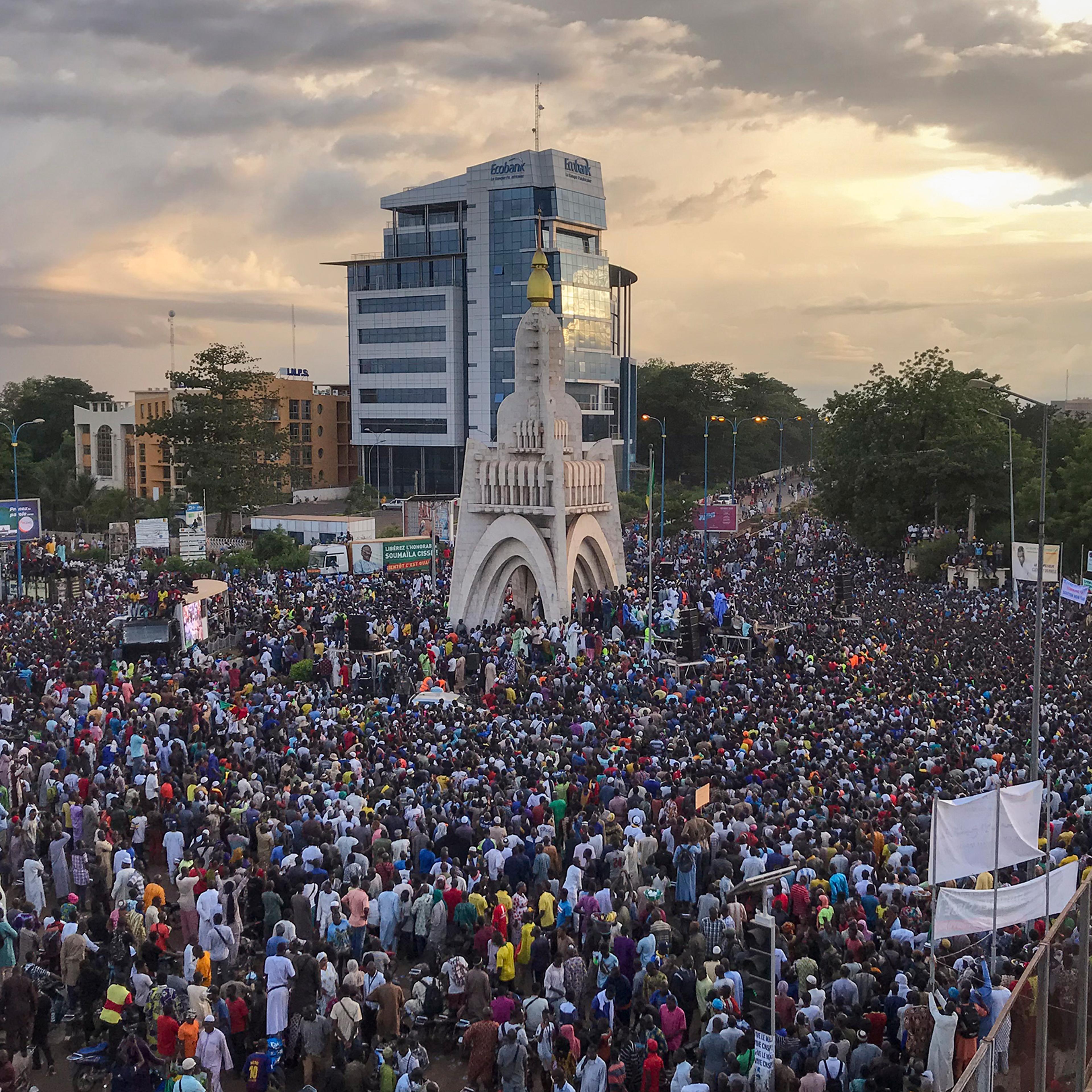 Malians supporting the recent overthrow of President Ibrahim Boubacar Keita gather to celebrate in Bamako on Aug. 21