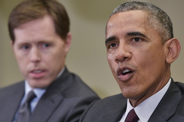 US President Barack Obama speaks to small business owners on the reauthorization of the Export-Import Bank during a meeting in the Roosevelt Room of the White House on July 22, 2015 in Washington, DC.
