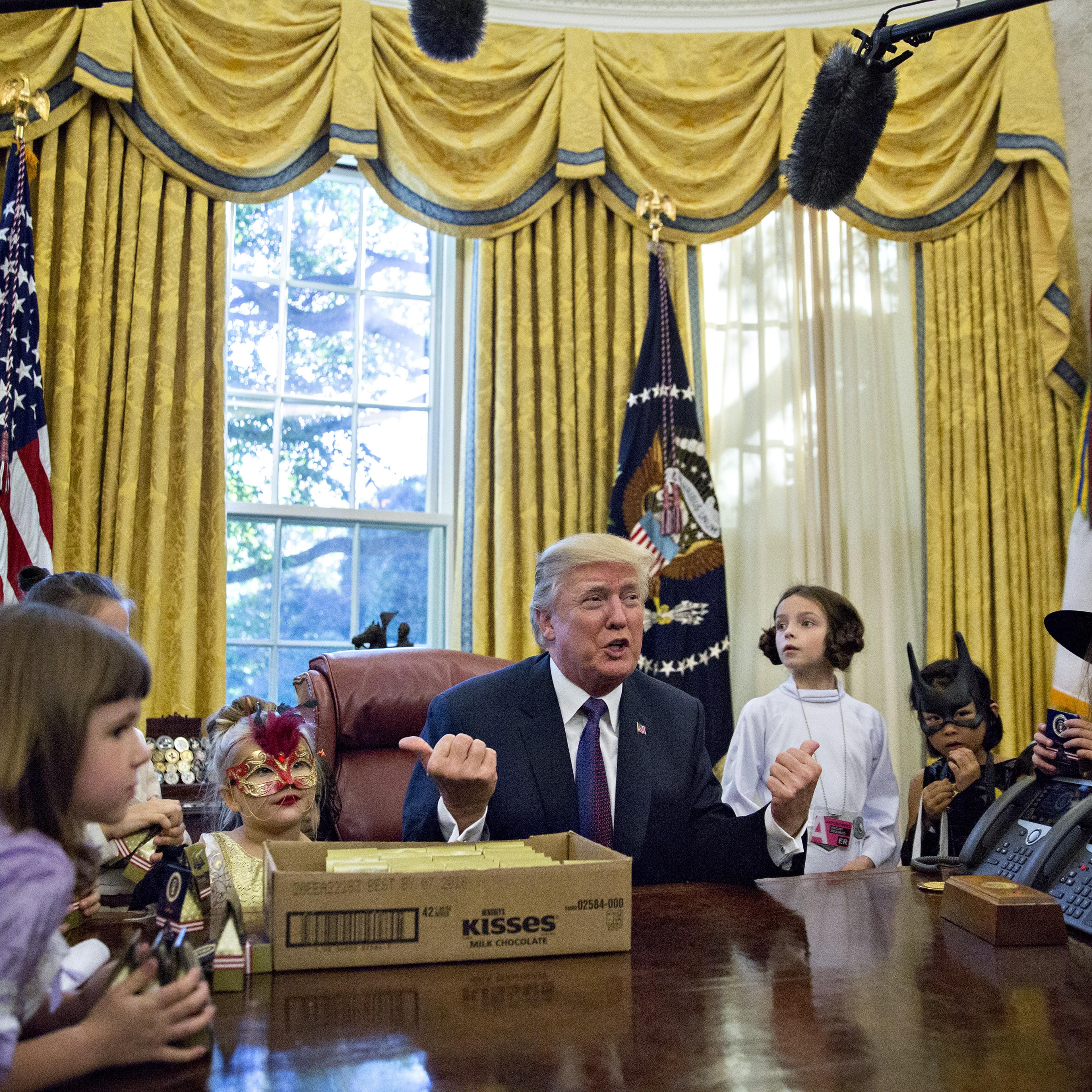 President Trump Meets With Children Of The White House Press Corps In Costume