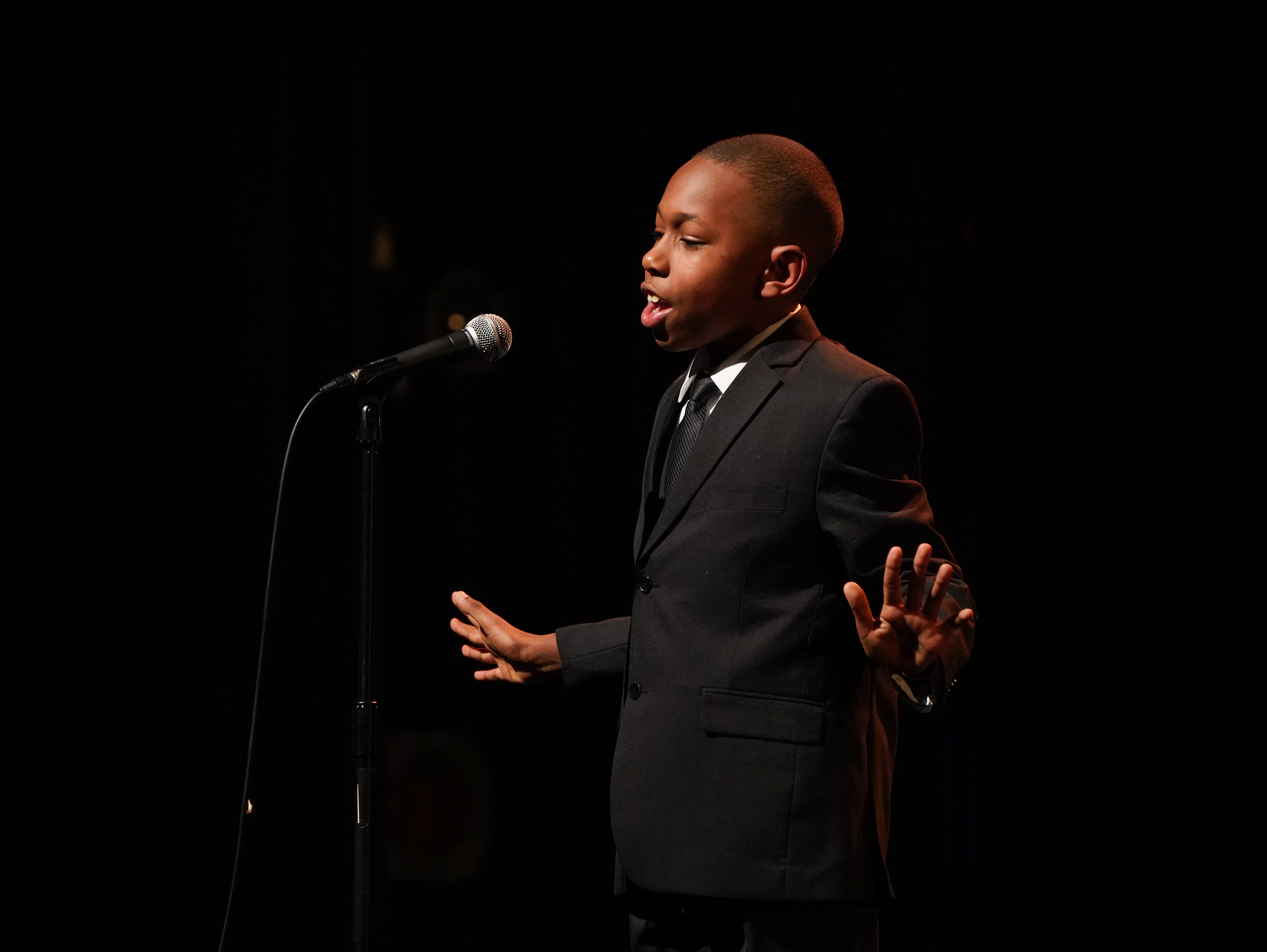 Gregory Payton, 9, delivers a tribute to the Martin Luther King, Jr. speech known as "I've Been to the Mountaintop" (1968) at the 2019 Dr. Martin Luther King, Jr. Oratorical Festival in Oakland, Calif.