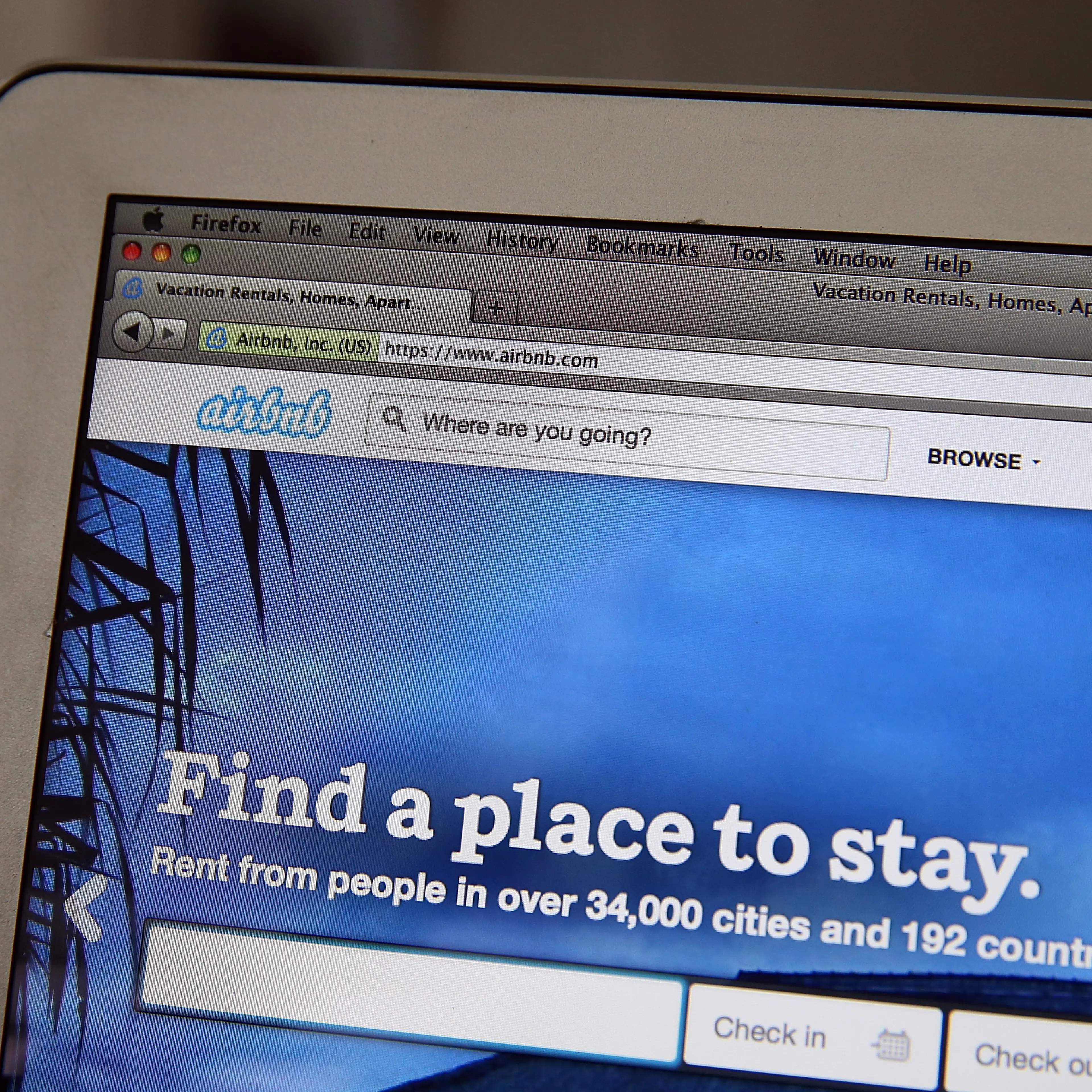 The Airbnb website is displayed on a laptop in San Anselmo, Calif., on April 21, 2014.