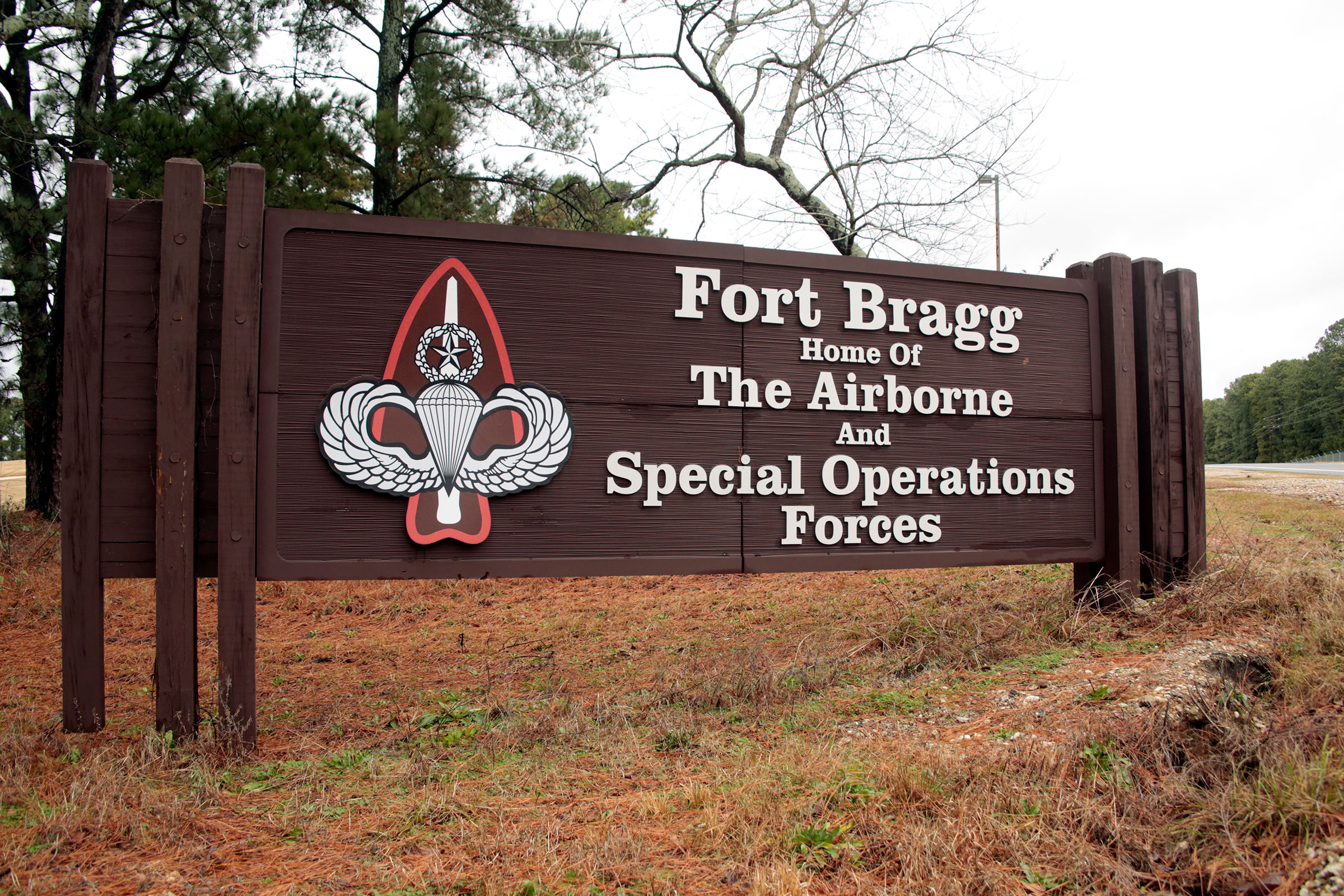 The sign for Fort Bragg in N.C., on Jan. 4, 2020