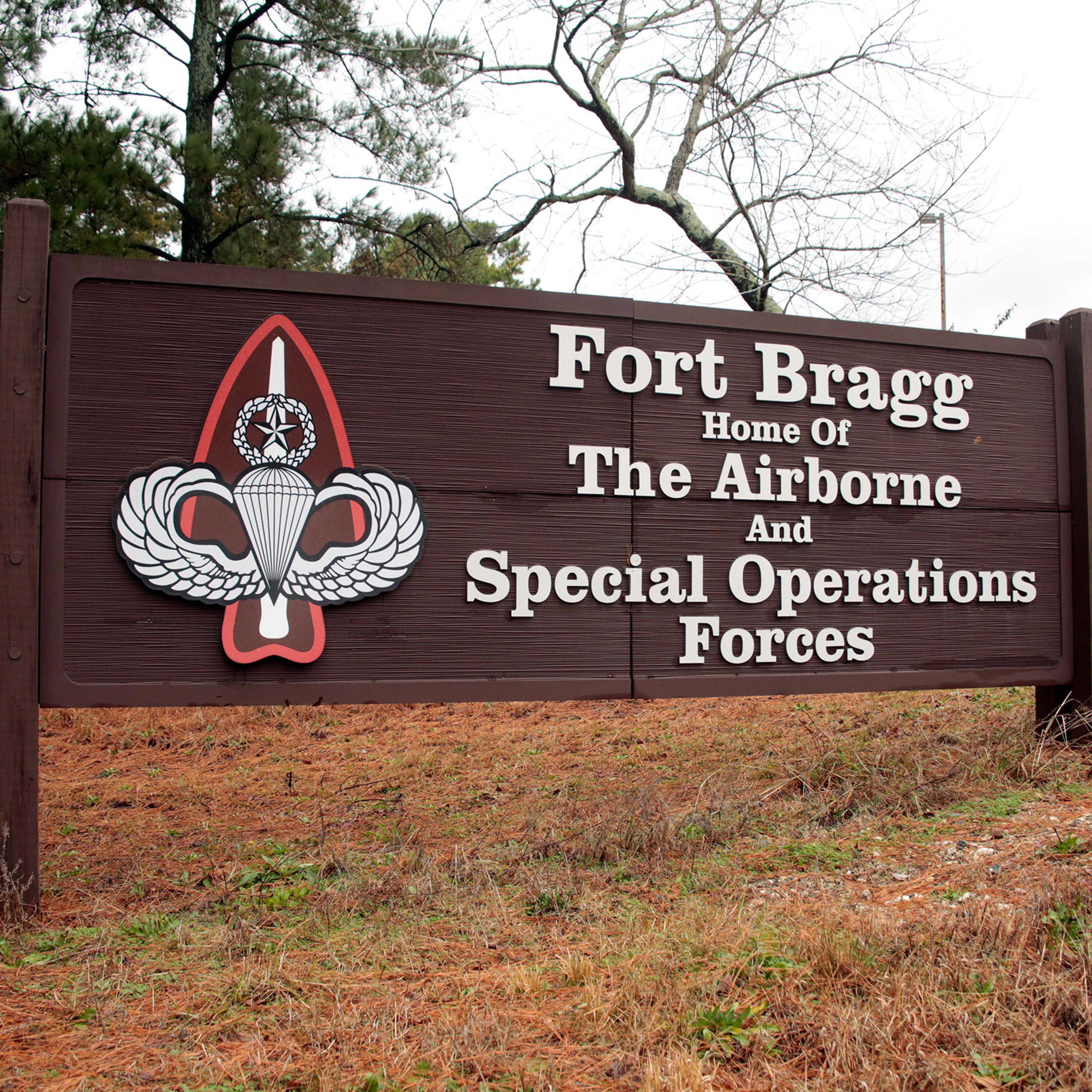 The sign for Fort Bragg in N.C., on Jan. 4, 2020