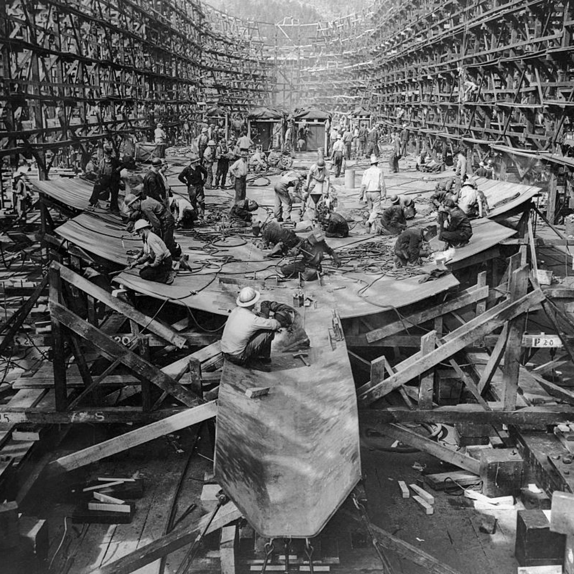 Men In Construction of the Liberty Freighter