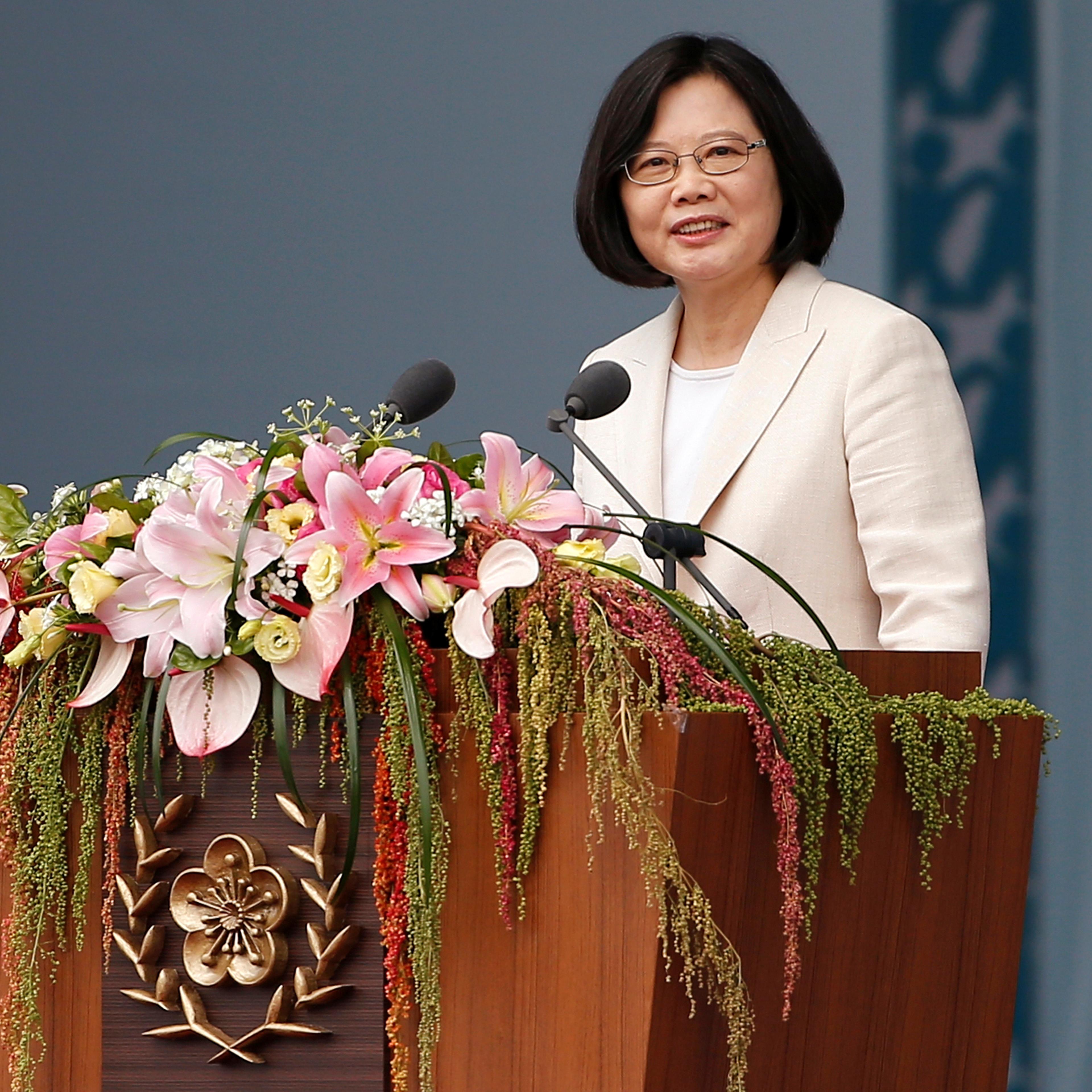 Taiwans President Tsai Ing-wen addresses during an inauguration ceremony in Taipei