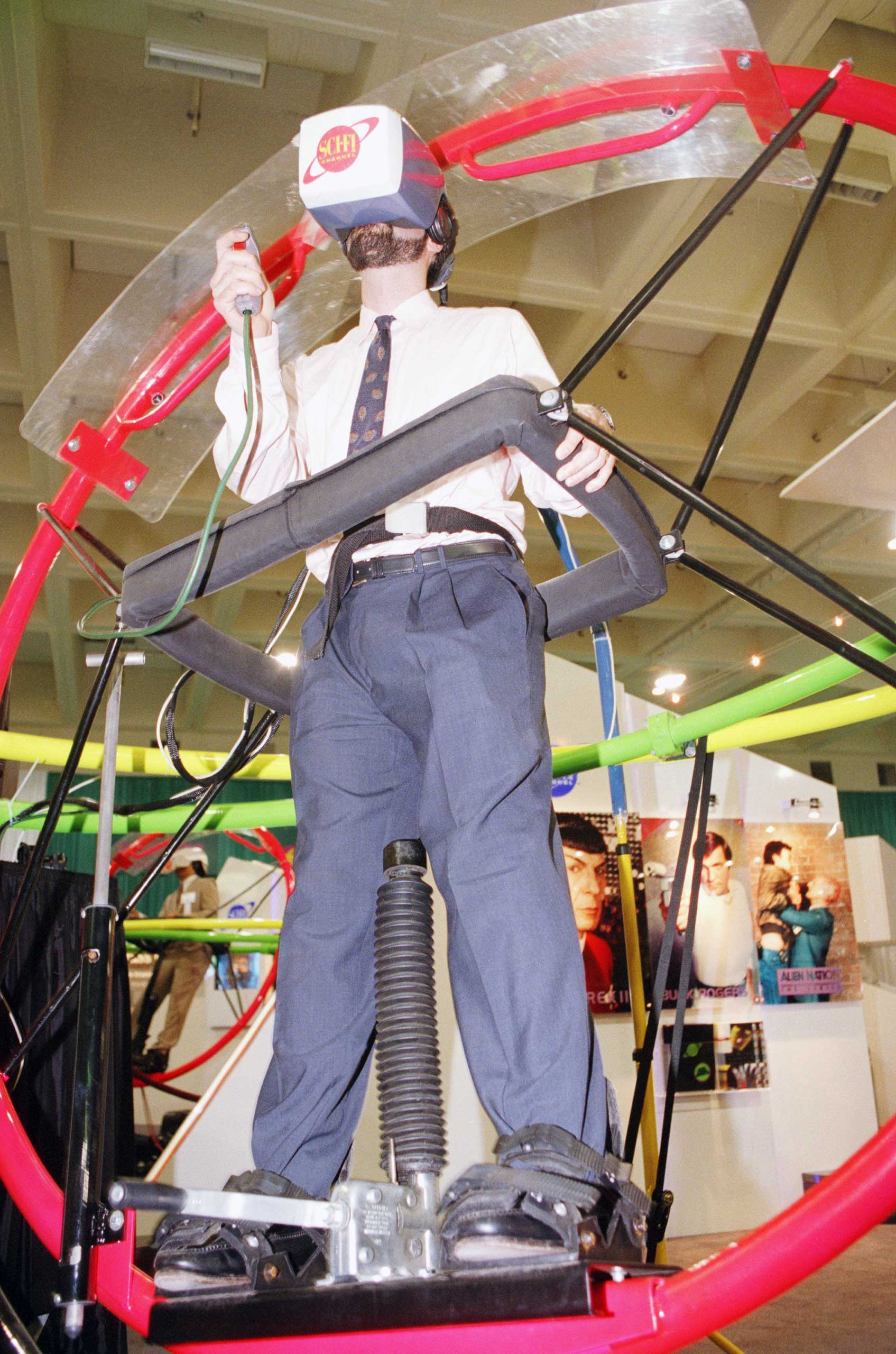 A Virtual Reality contraption at the Sci Fi Channel booth at The National Cable Television Association annual convention, in San Francisco.