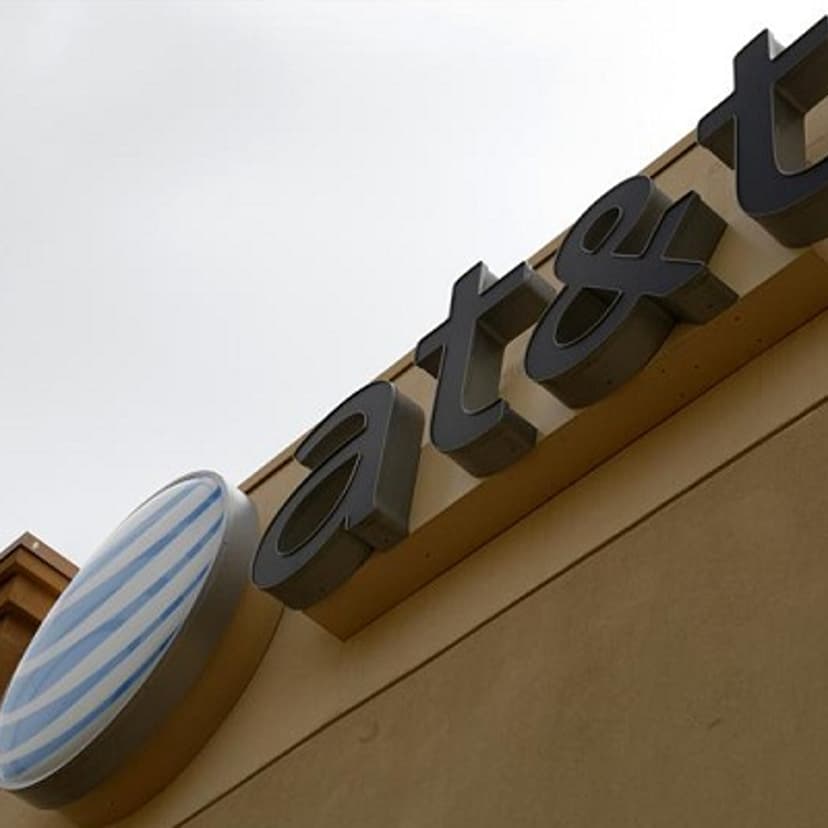 A view shows the AT&T store sign in Broomfield, Colorado