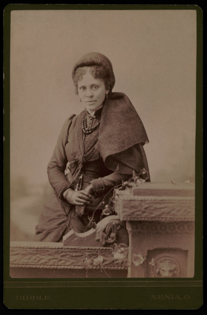 Hallie Quinn Brown, 1849-1949, African American Educator, Writer and Activist, Three-Quarter Length Portrait, Cabinet Card, Fred S Biddle, 1880s
