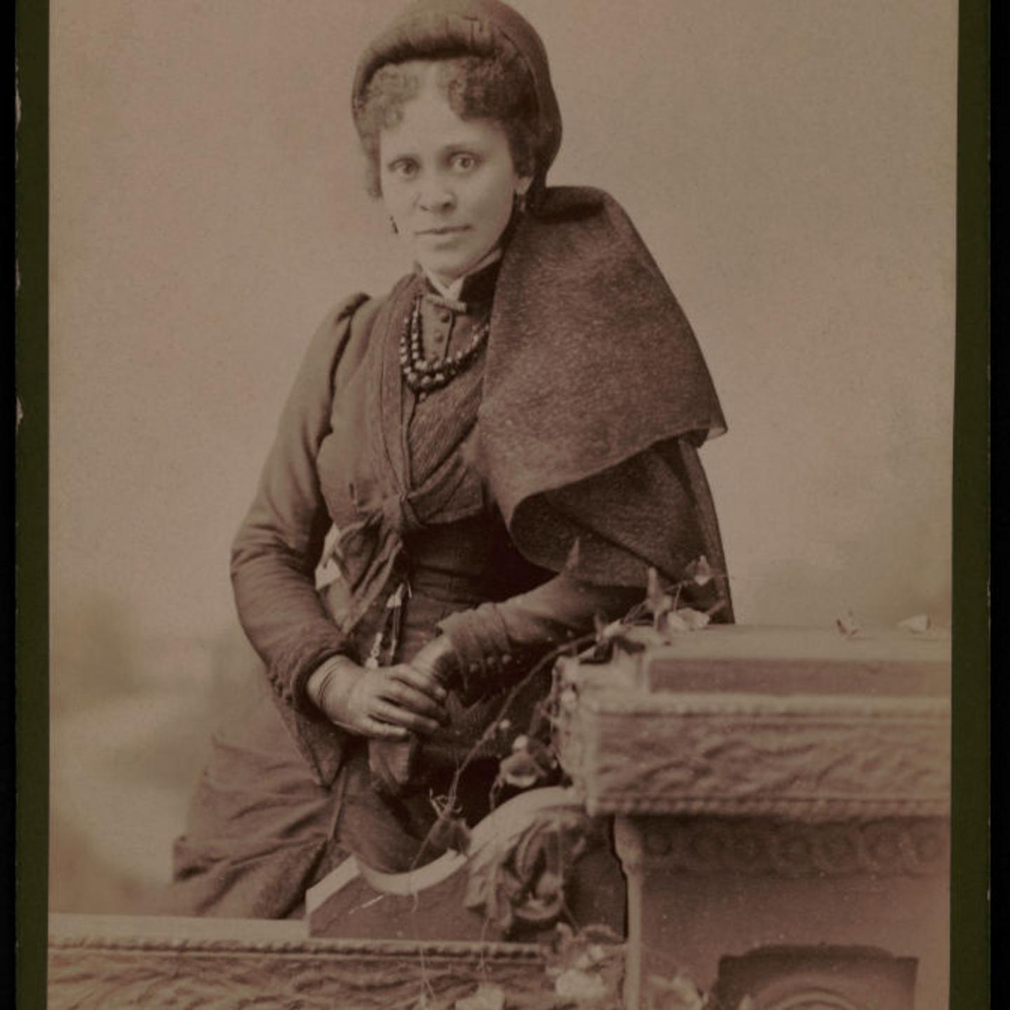 Hallie Quinn Brown, 1849-1949, African American Educator, Writer and Activist, Three-Quarter Length Portrait, Cabinet Card, Fred S Biddle, 1880s