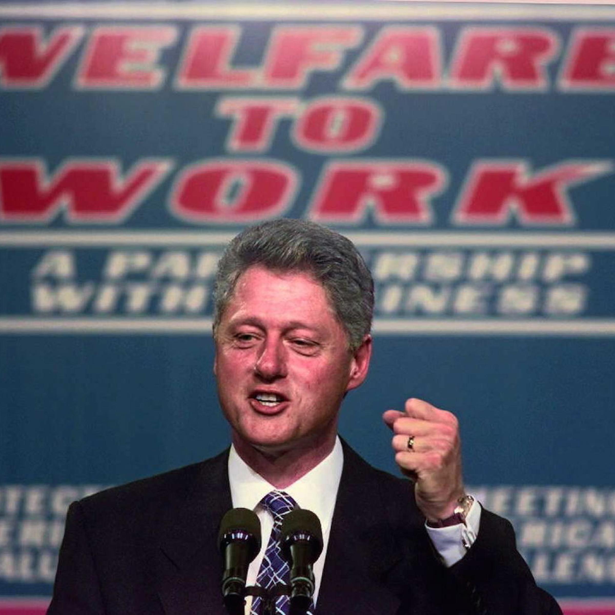 US President Bill Clinton clinches his fist during