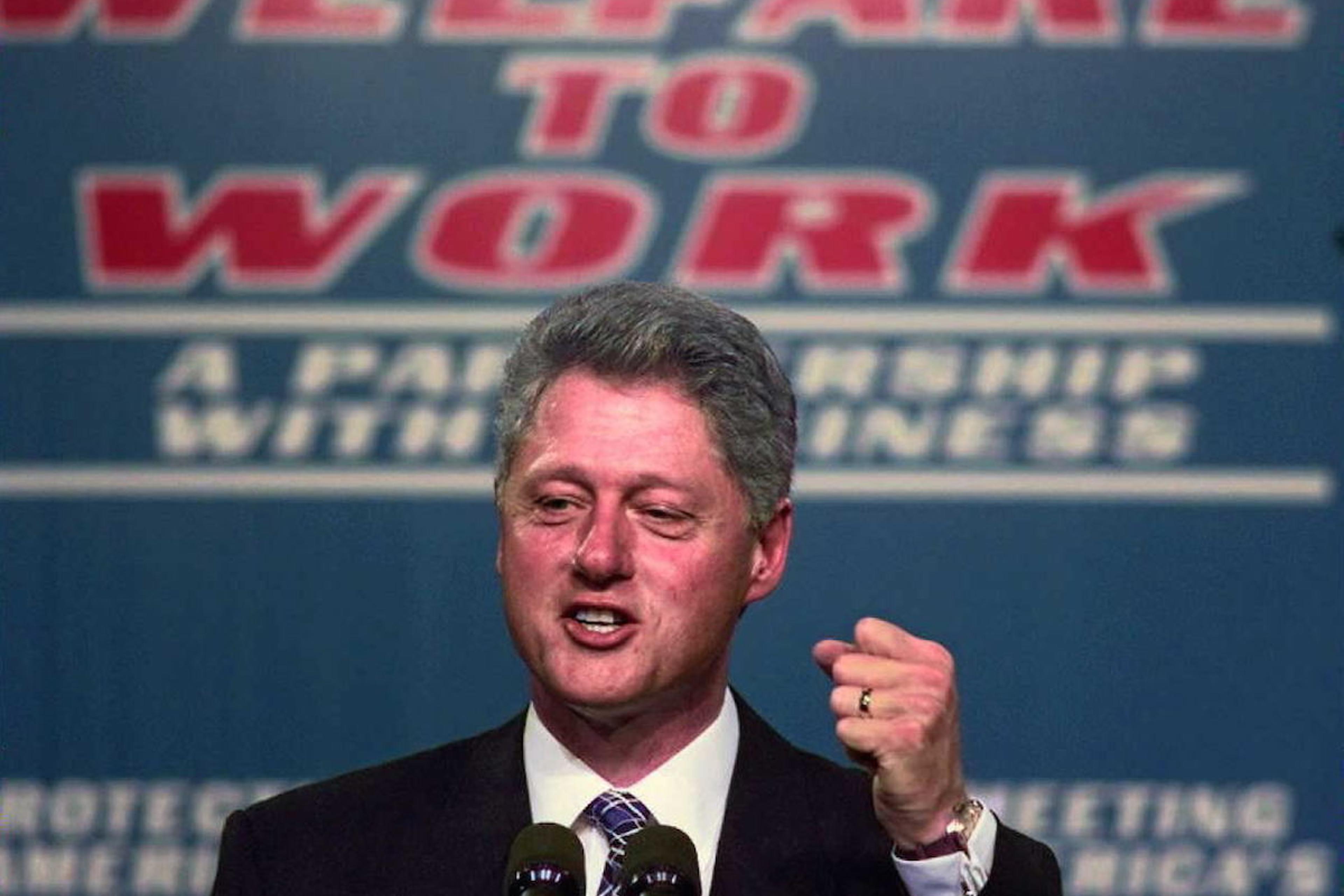 US President Bill Clinton clinches his fist during