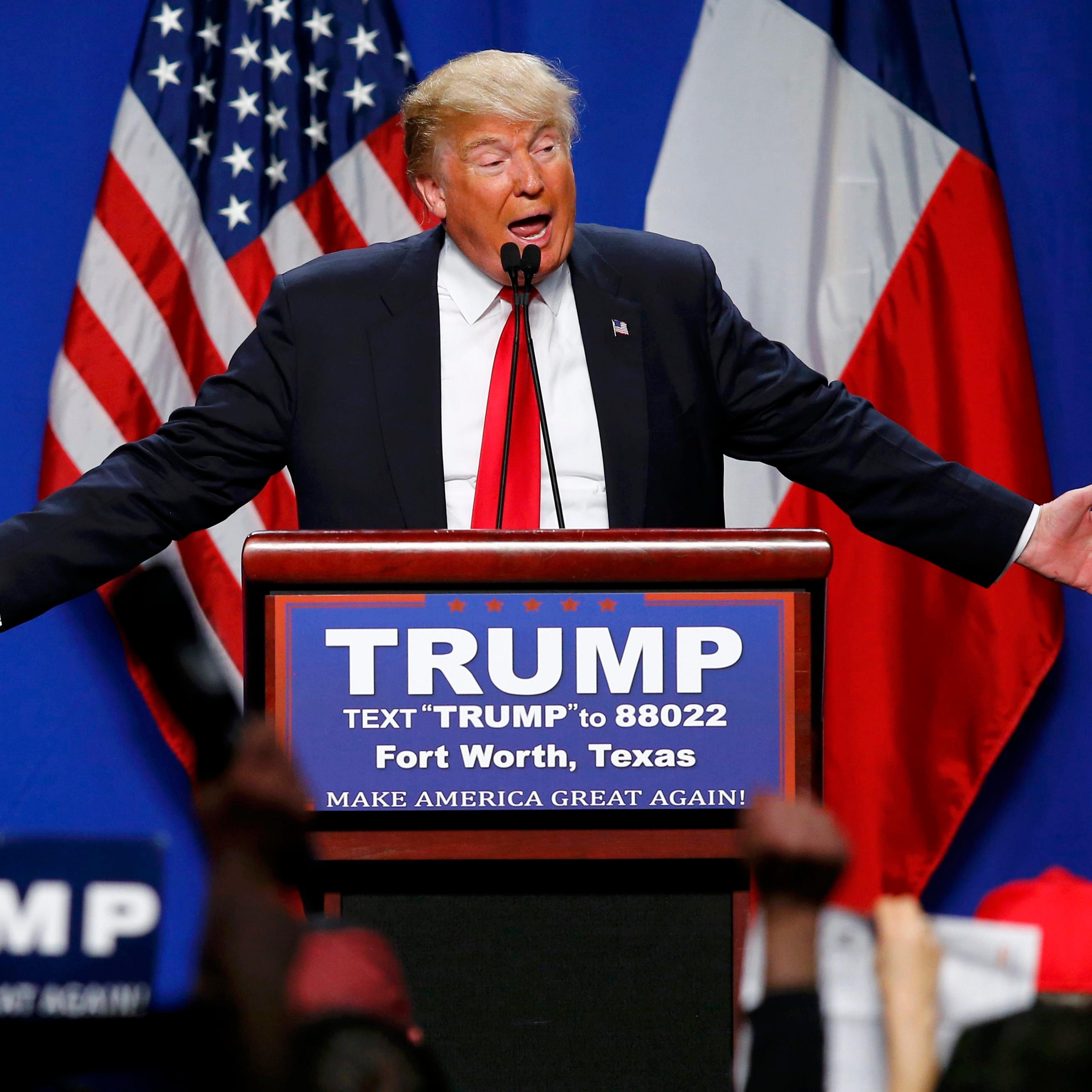 Republican U.S. presidential candidate Donald Trump speaks at a campaign rally in Fort Worth, Texas