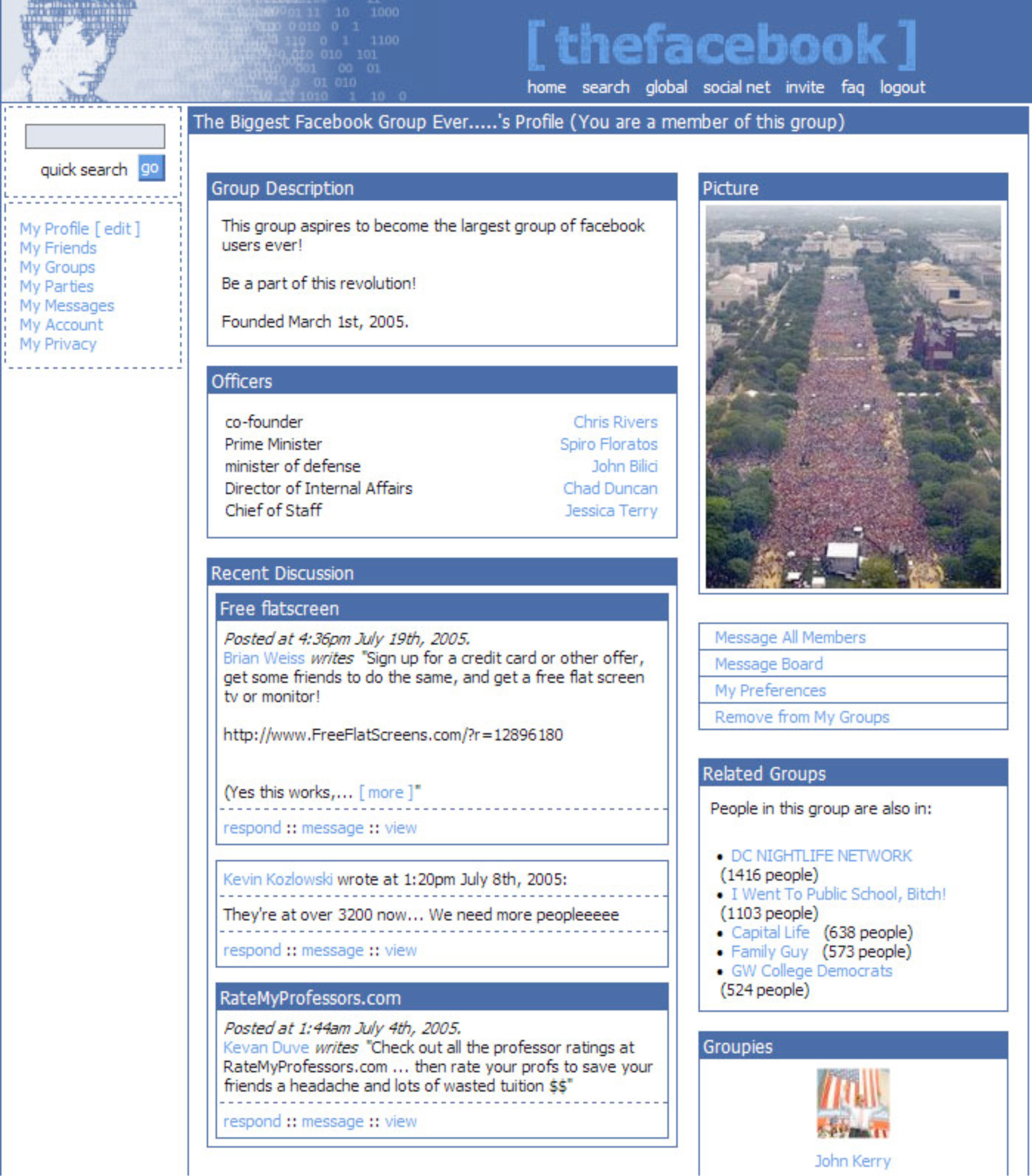 The Original Facebook Group Page, 2004.
