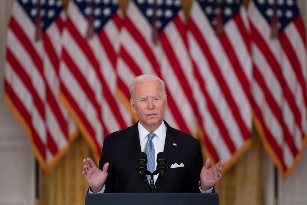 US President Joe Biden speaks about the Taliban's takeover of Afghanistan from the East Room of the White House August 16, 2021, in Washington, DC.