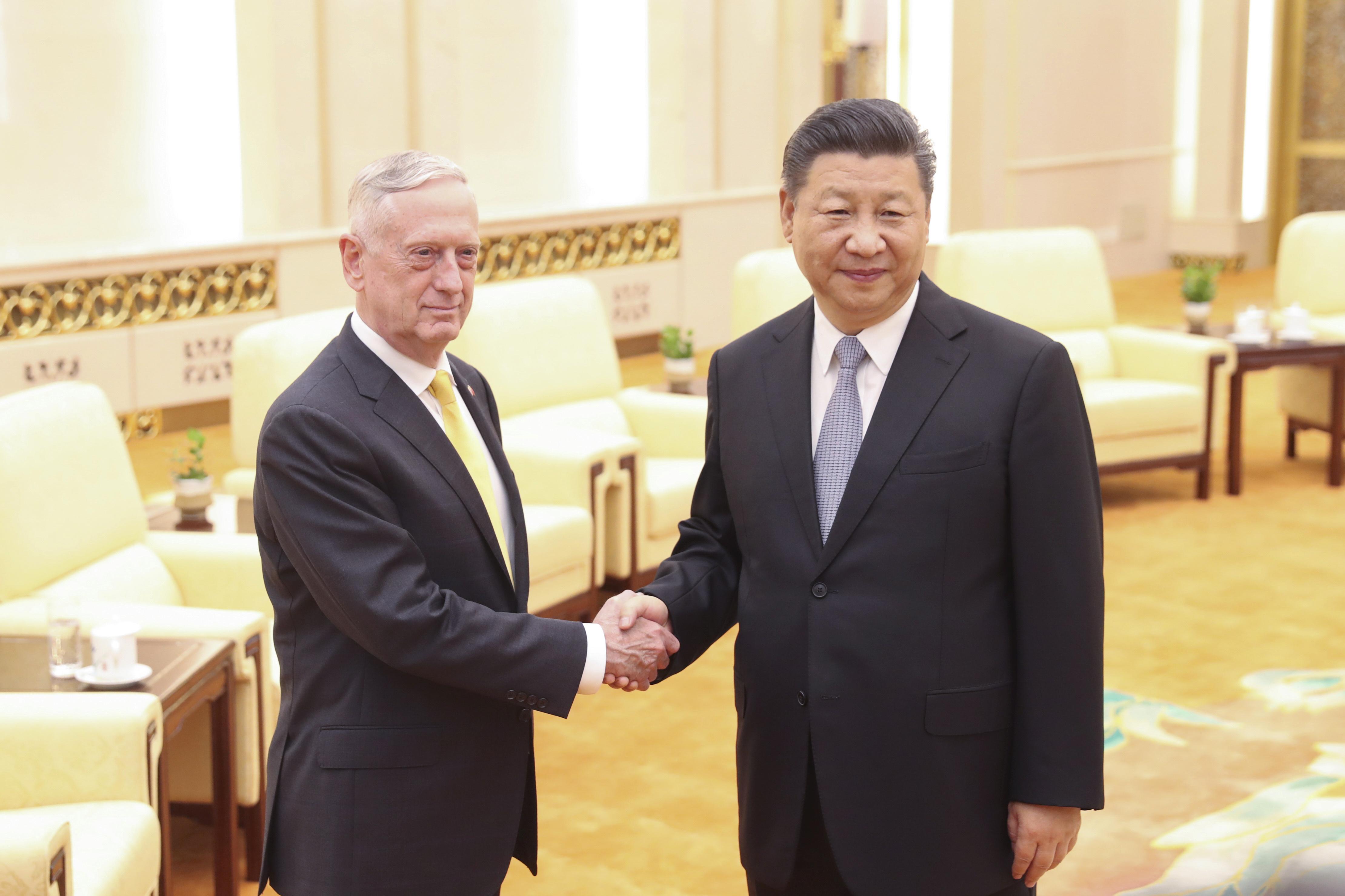 Chinese President Xi Jinping meets with United States Secretary of Defense James Mattis at the Great Hall of the People in Beijing, China on June 27, 2018.