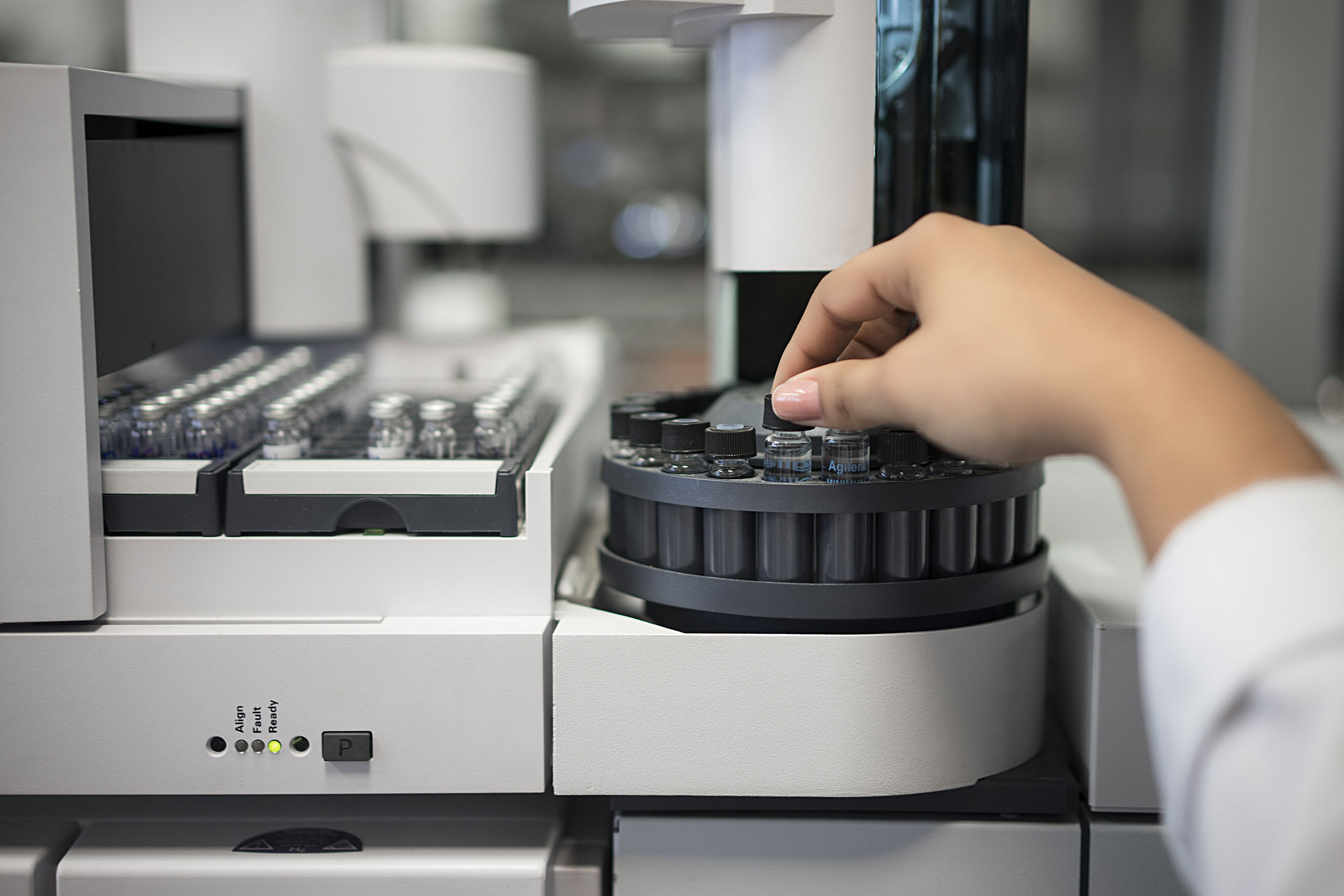A lab technician checks samples to be tested for doping at the Brazilian Doping Control Laboratory