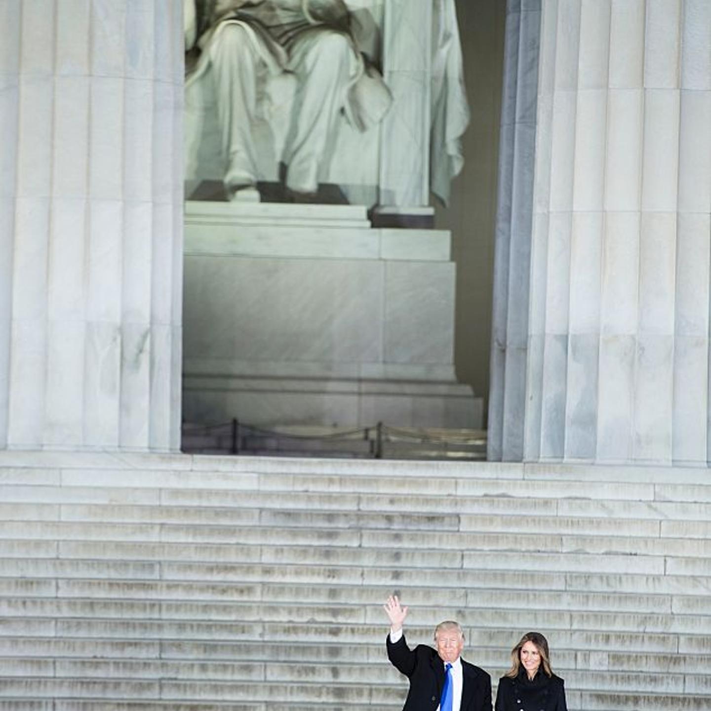 President-elect Donald Trump and his wife Melania arrive to attend an inauguration concert at the Lincoln Memorial in Washington, DC, on Jan. 19, 2017.