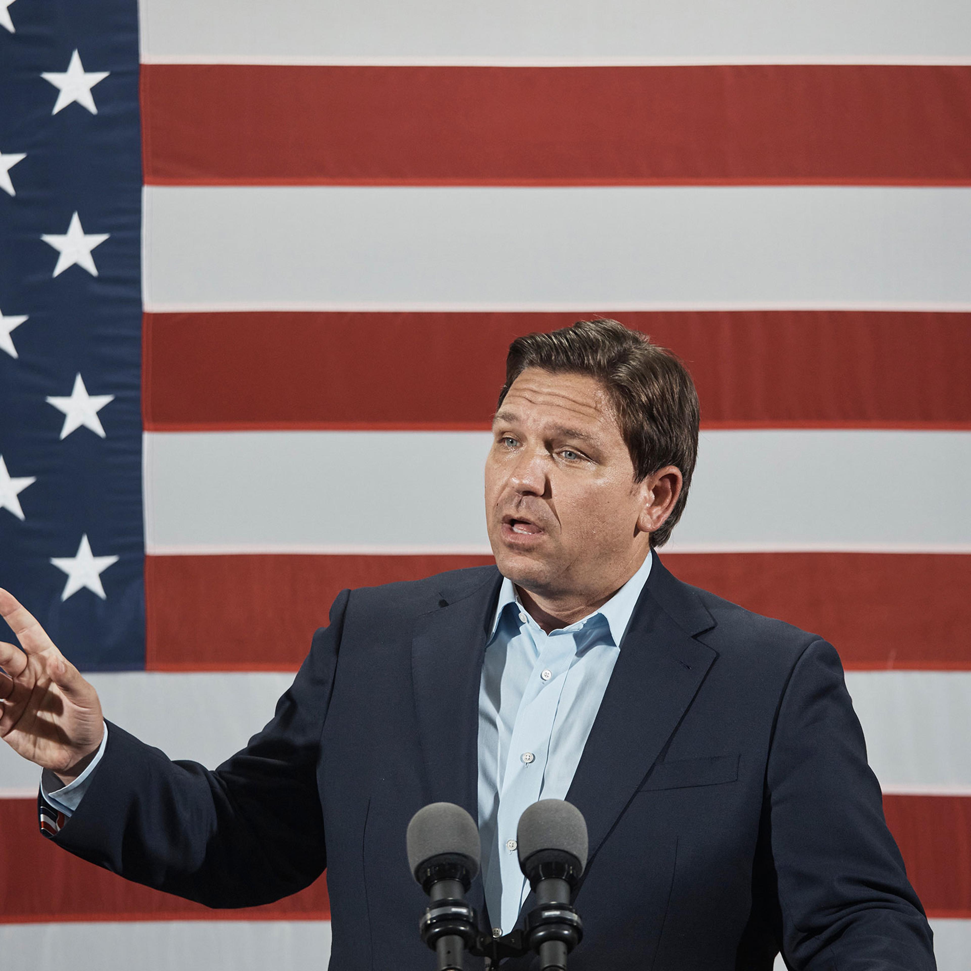 Governor Ron DeSantis speaks during rally in Miami, Nov. 7, 2022.