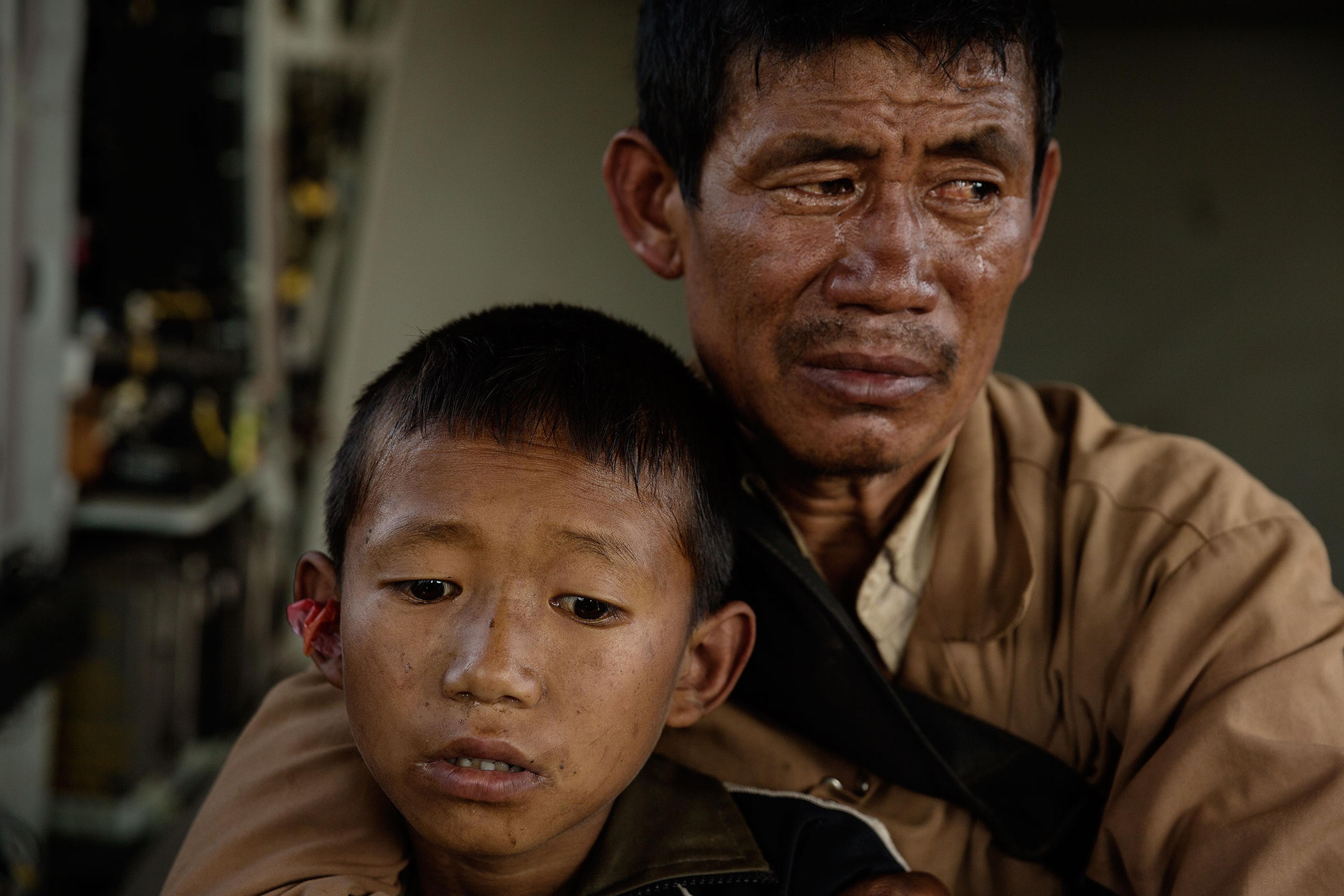 Nepal earthquake. Young Buddhist monks from Hinang Gompa (monastery) in the village of Lhi in Gorkha district in the Annapurna Range of the Himalayas were transported by Indian Army helicopter to Pokhara because the monastery was damaged in the earthquak