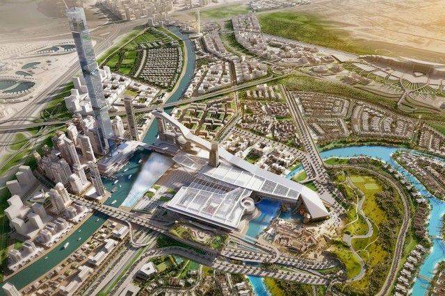 An aerial rendering of Meydan One.