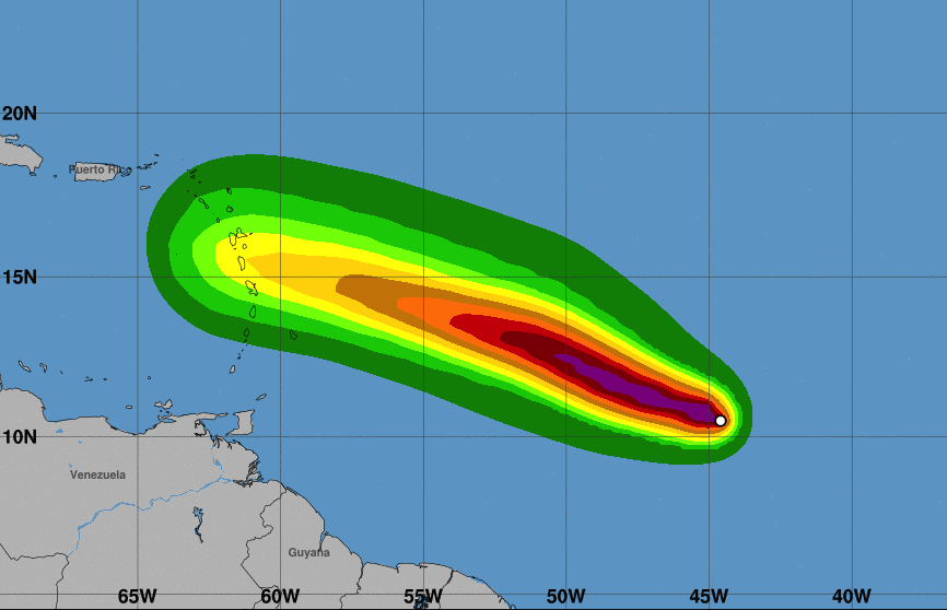 July 06 - The wind speed probabilities of Hurricane Beryl, the first Atlantic hurricane of 2018