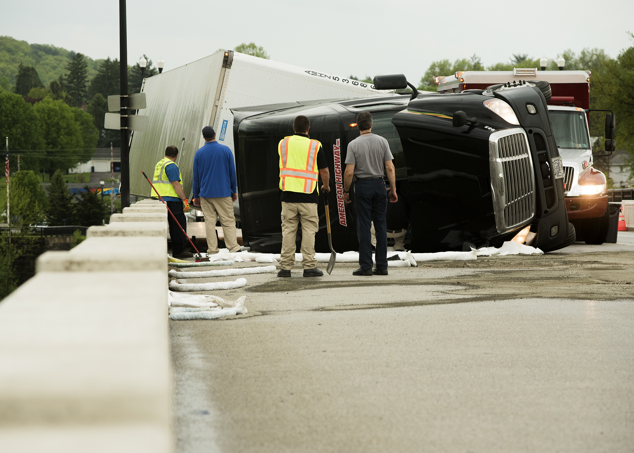 Truck overturned during severe thunderstorm