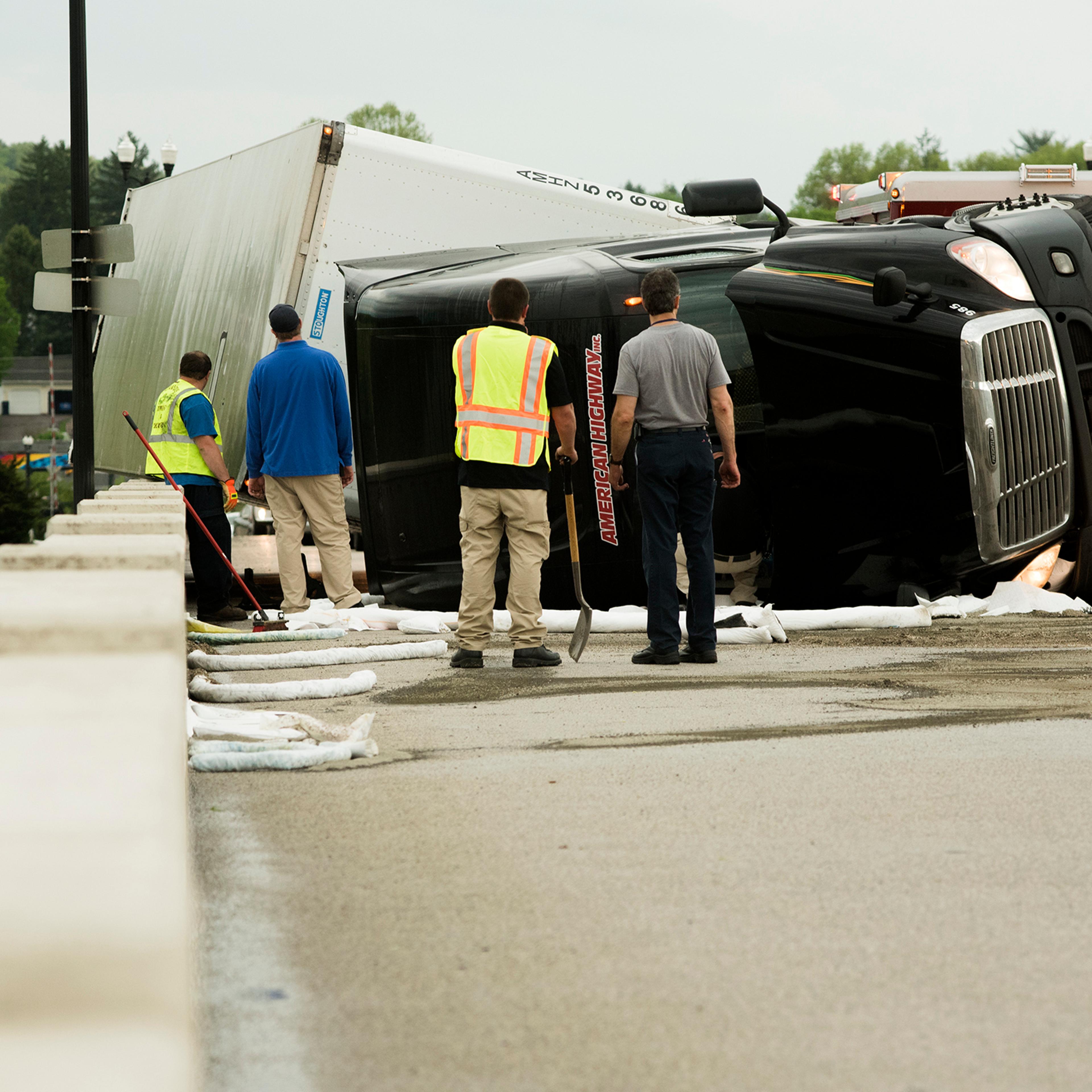 Truck overturned during severe thunderstorm