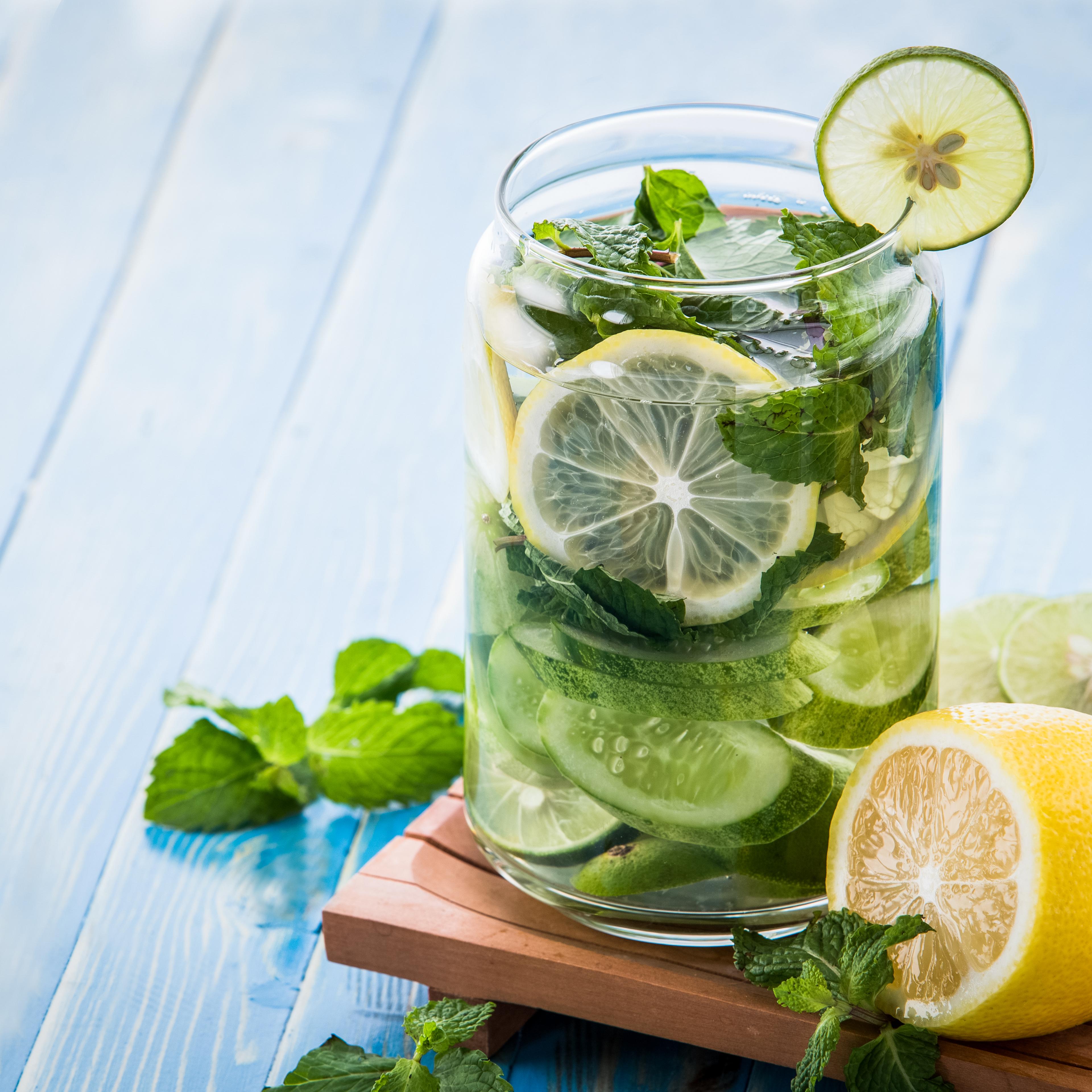 infused water mix of cucumber, lemon and mint leaf