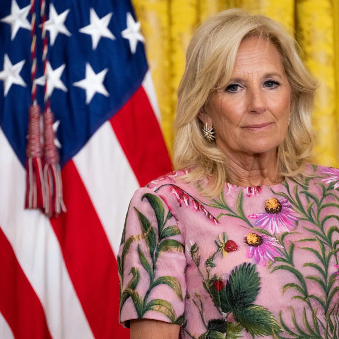 U.S. first lady Jill Biden attends the 2023 National Medal for Museum and Library Service ceremony in the East Room of the White House in Washington, DC, on July 17, 2023.