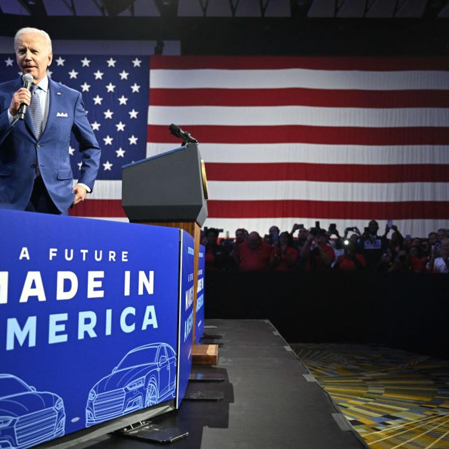 President Biden speaks at the 2022 North American International Auto Show in Detroit, Michigan, on Sept. 14, 2022 to highlight electric vehicle manufacturing.