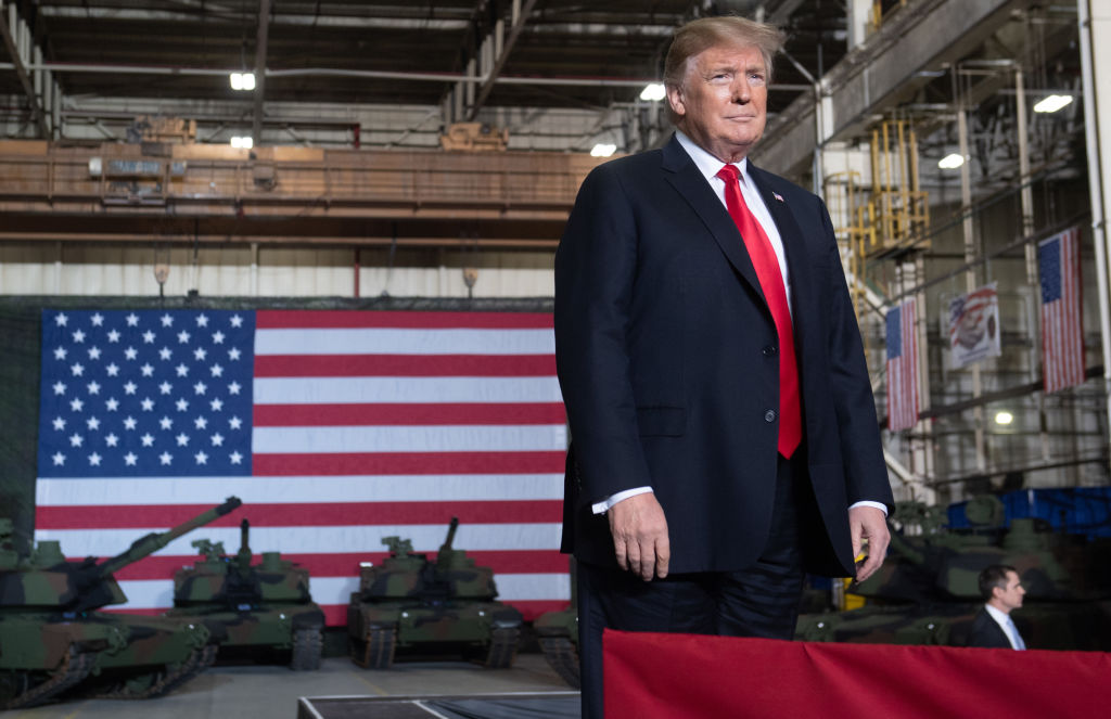 US President Donald Trump arrives to speak after touring the Lima Army Tank Plant at Joint Systems Manufacturing in Lima, Ohio