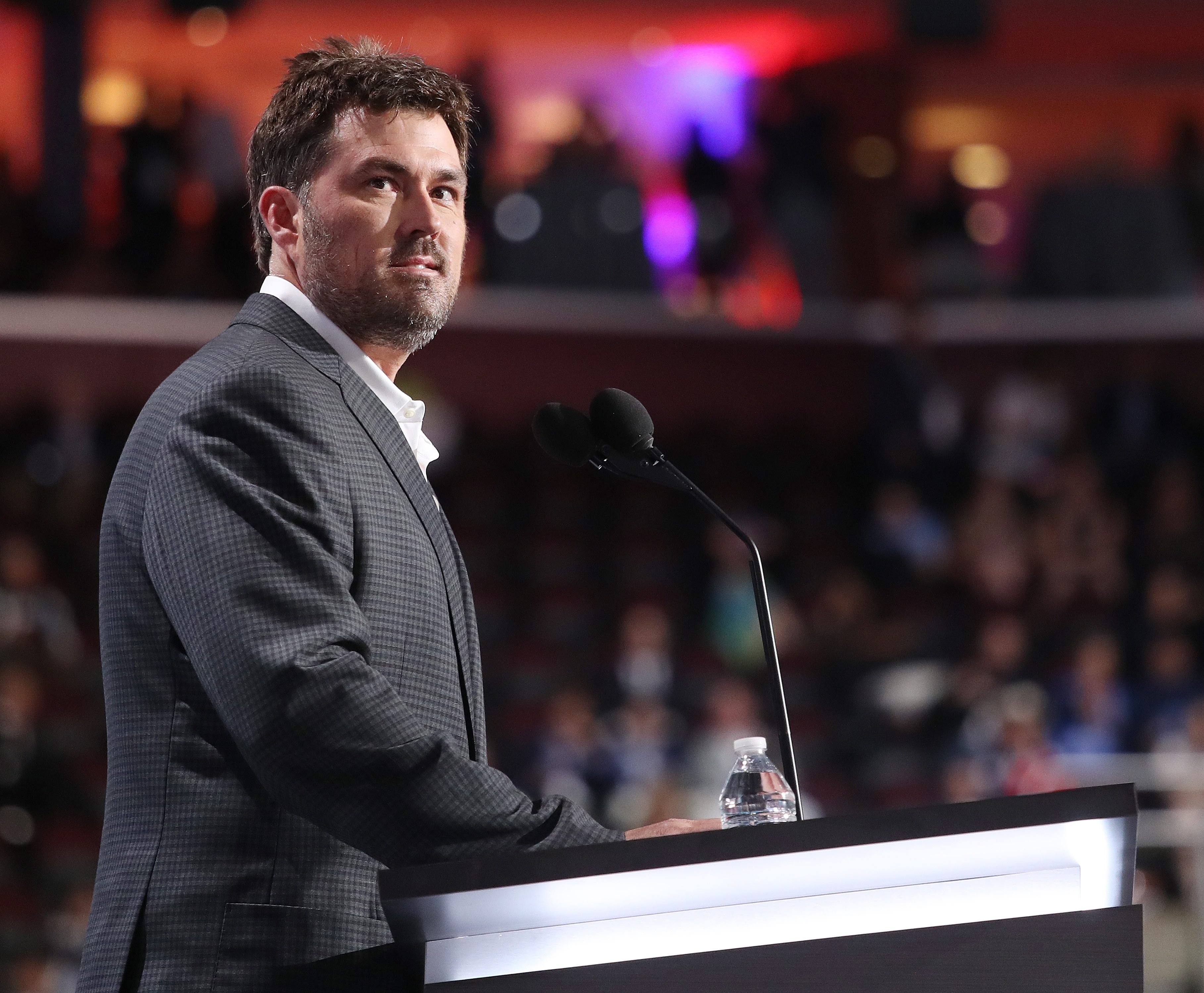 Former navy Seal Marcus Luttrell speaks during the second session during the first day of the 2016 Republican National Convention at Quicken Loans Arena in Cleveland, July 18, 2016.
