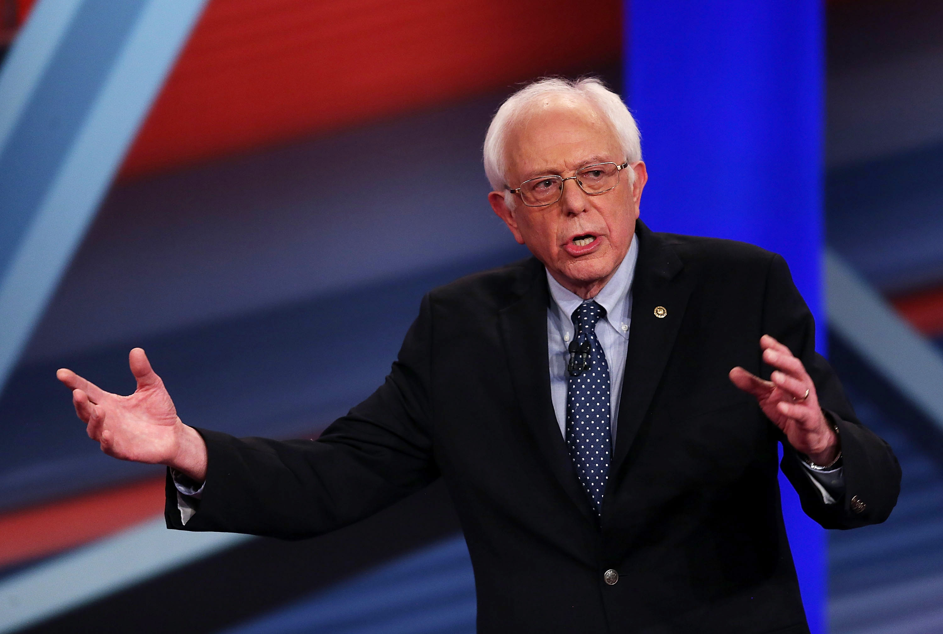 Democratic Presidential candidates Sen. Bernie Sanders (I-VT) speaks during a CNN and the New Hampshire Democratic Party hosted Democratic Presidential Town Hall at the Derry Opera House on February 3, 2016 in Derry, New Hampshire.