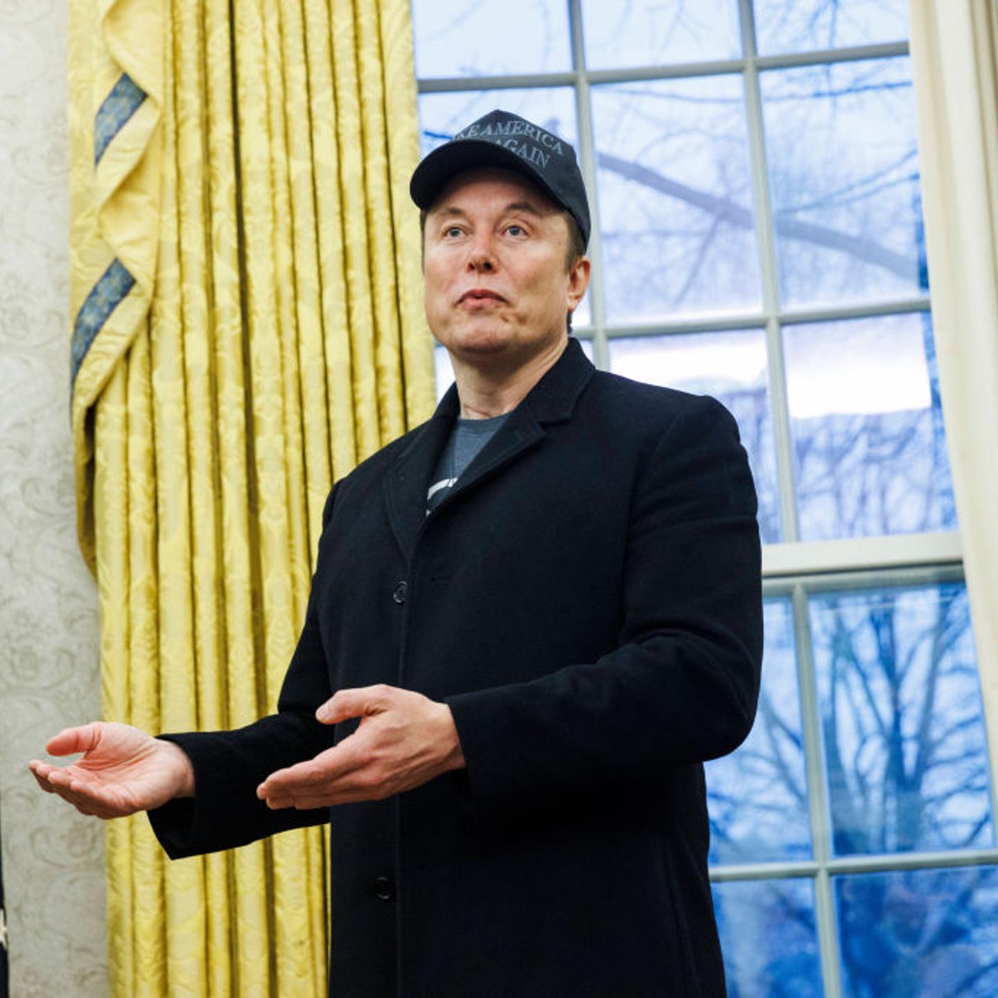 Elon Musk, chief executive officer of Tesla Inc., in the Oval Office of the White House in Washington, DC, U.S. on Feb. 11, 2025.