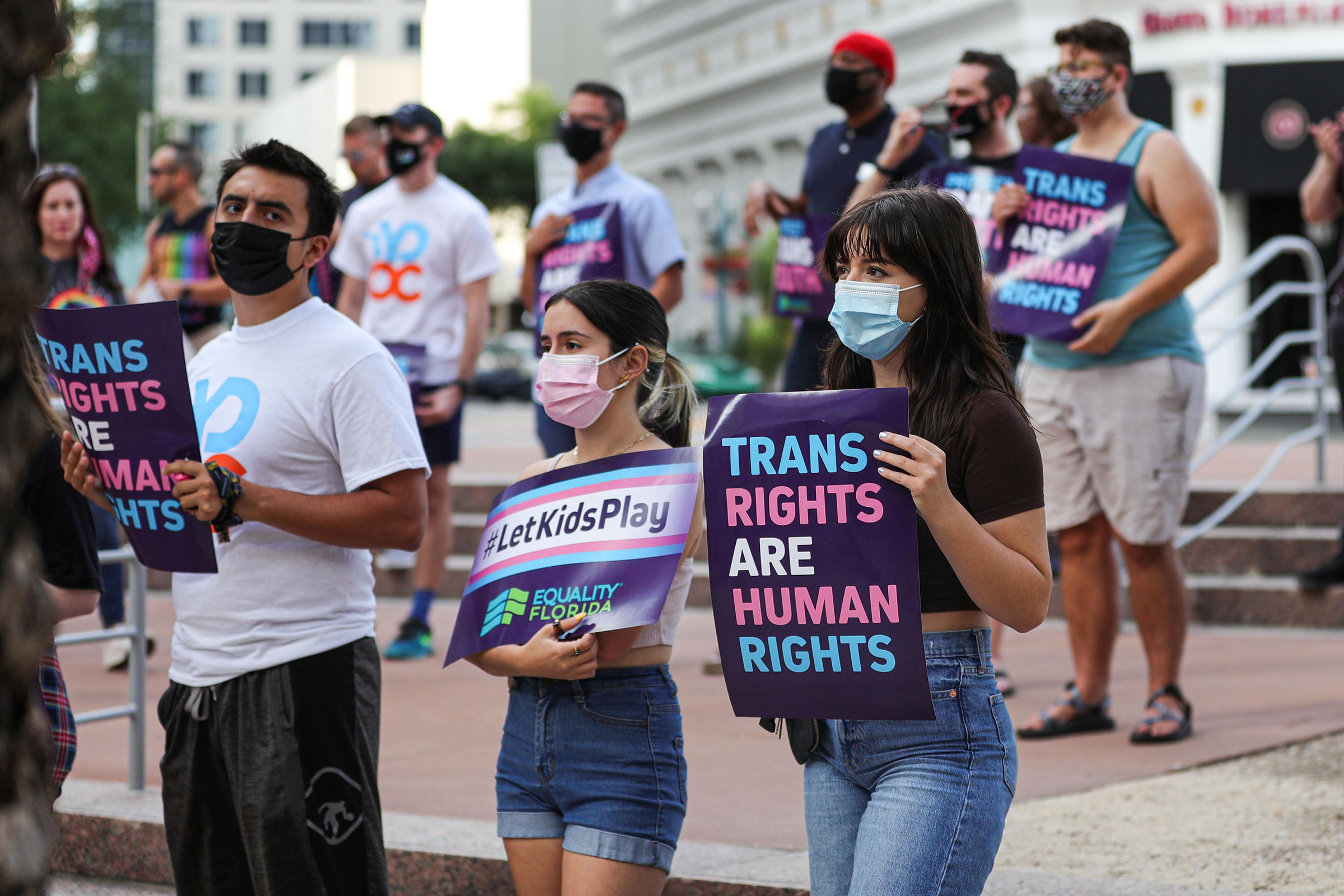 Attendees during the #ProtectTransKids rally outside Orlando City Hall on June 1, 2021.