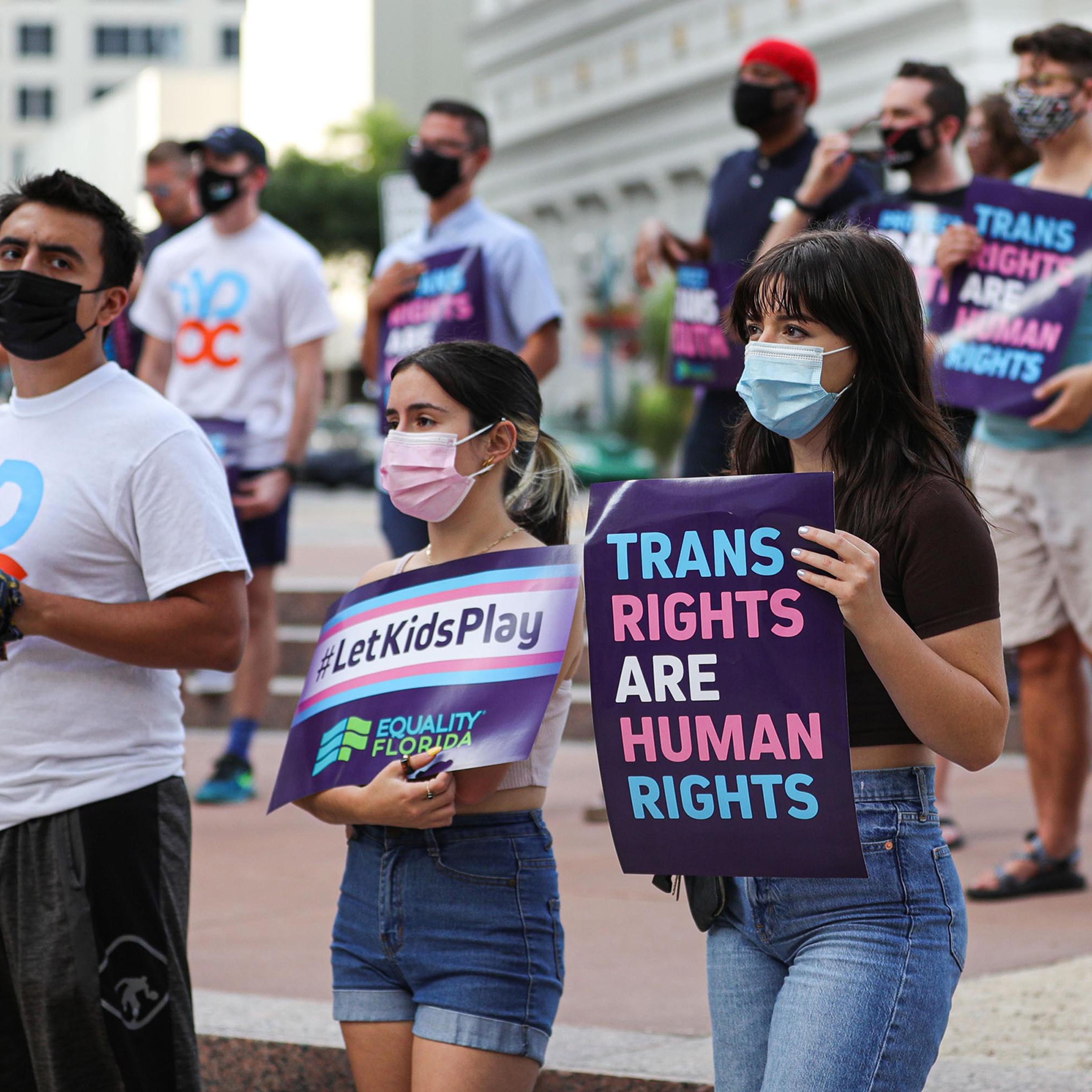 Attendees during the #ProtectTransKids rally outside Orlando City Hall on June 1, 2021.