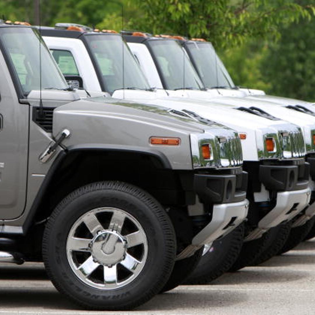 General Motors Corp. Hummer vehicles sit on display at Humme