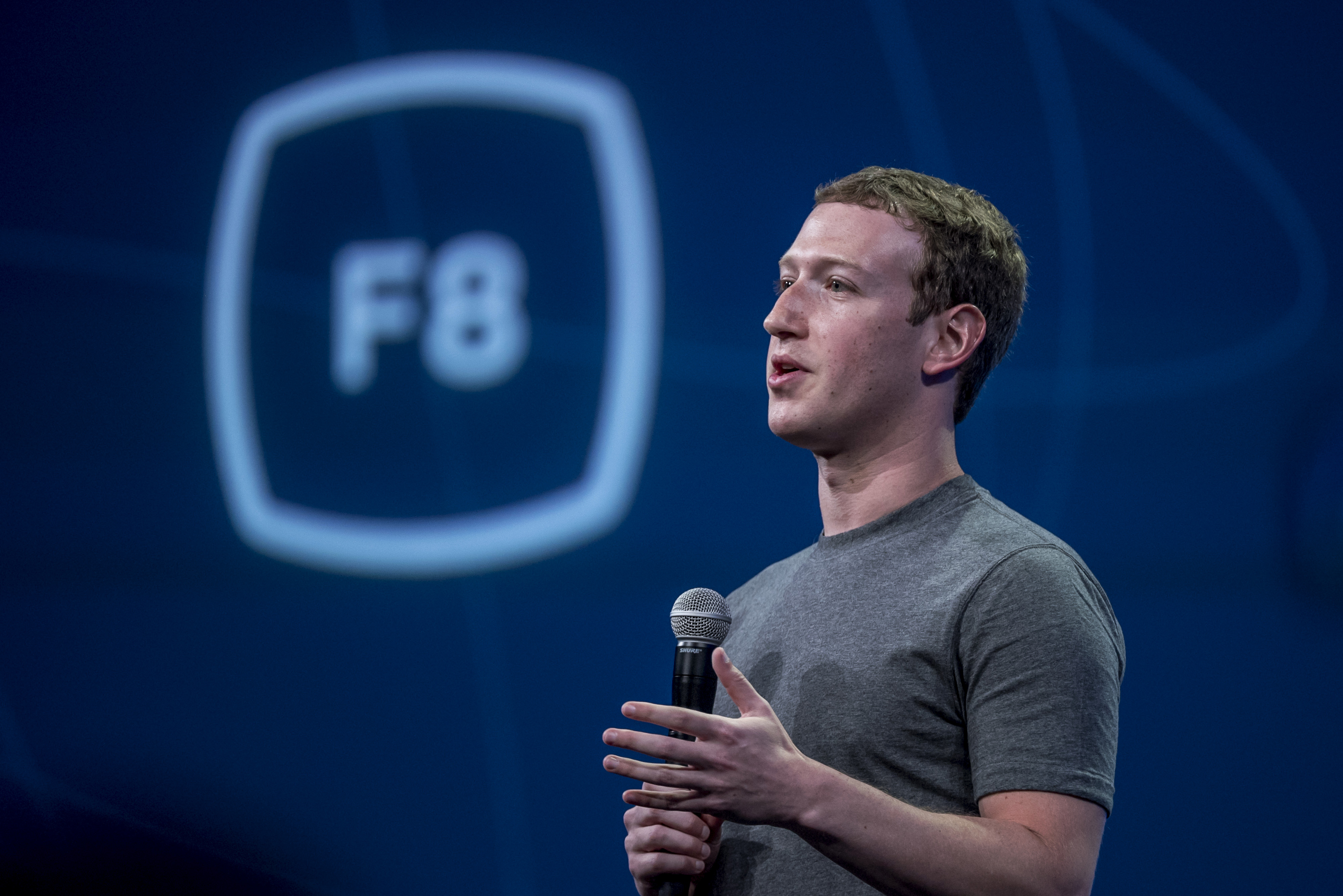 Mark Zuckerberg, chief executive officer of Facebook Inc., speaks during the Facebook F8 Developers Conference in San Francisco, Calif., March 25, 2015.